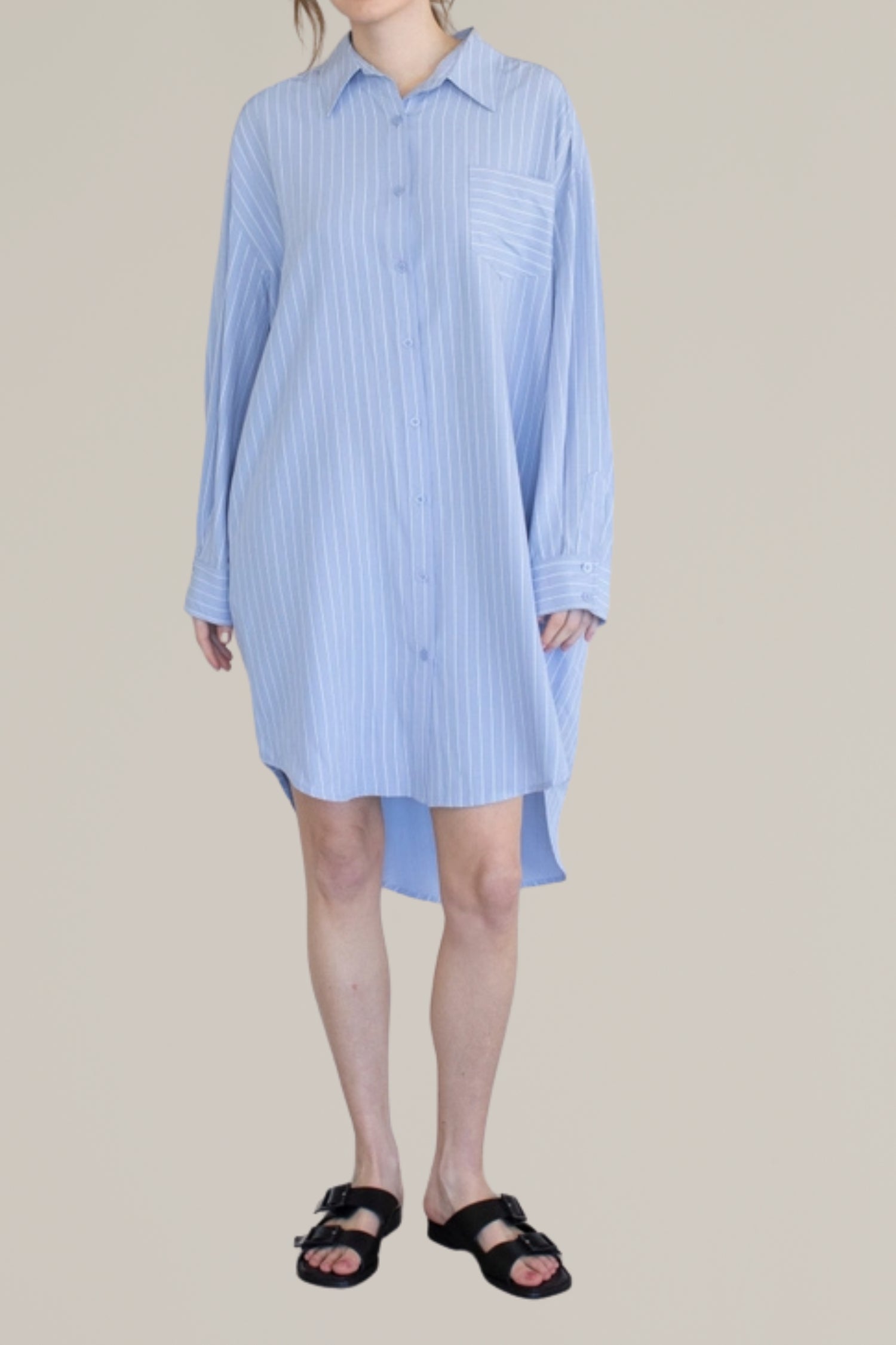 striped button down shirtdress