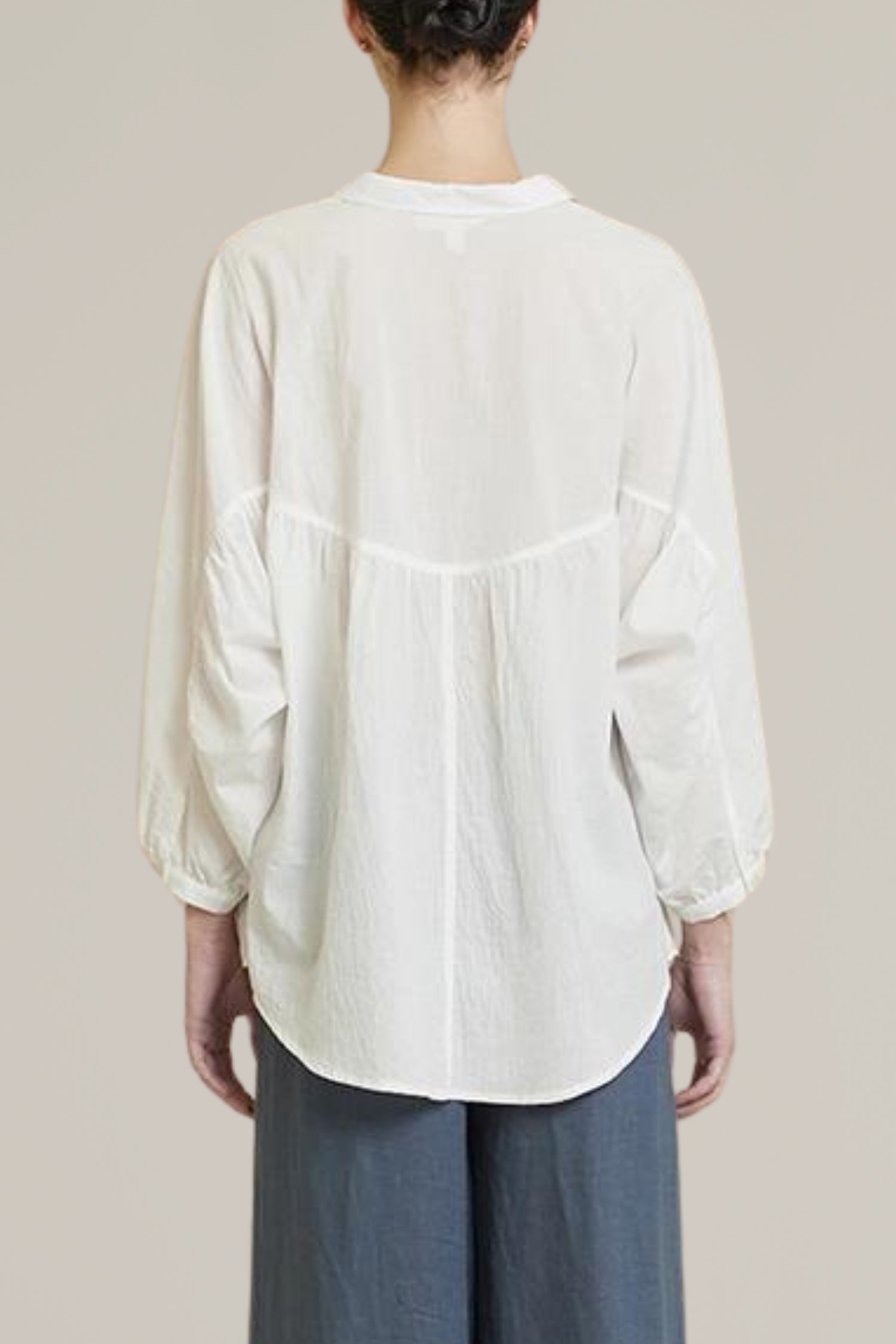oversize round yoke button down shirt