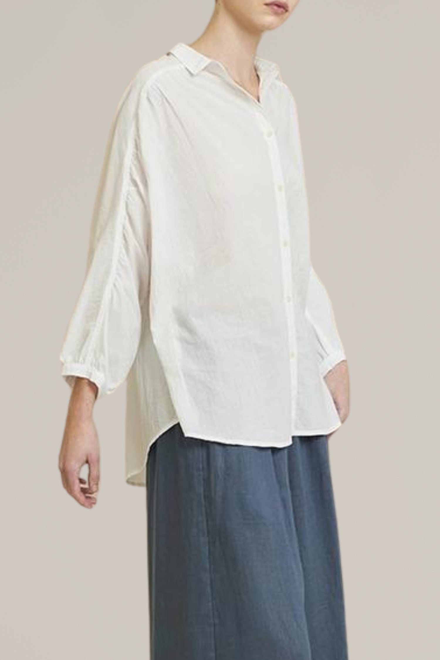 oversize round yoke button down shirt