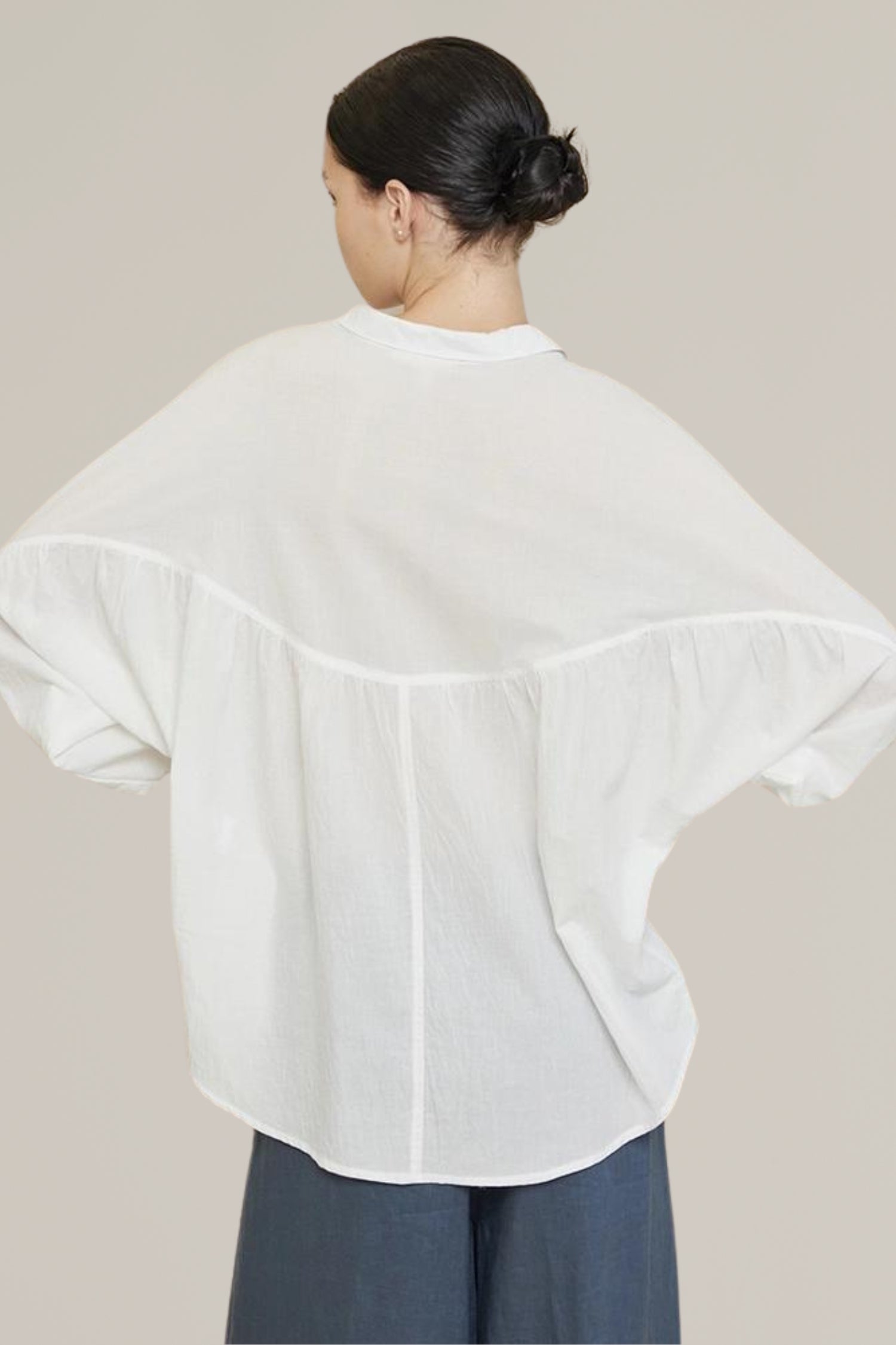 oversize round yoke button down shirt