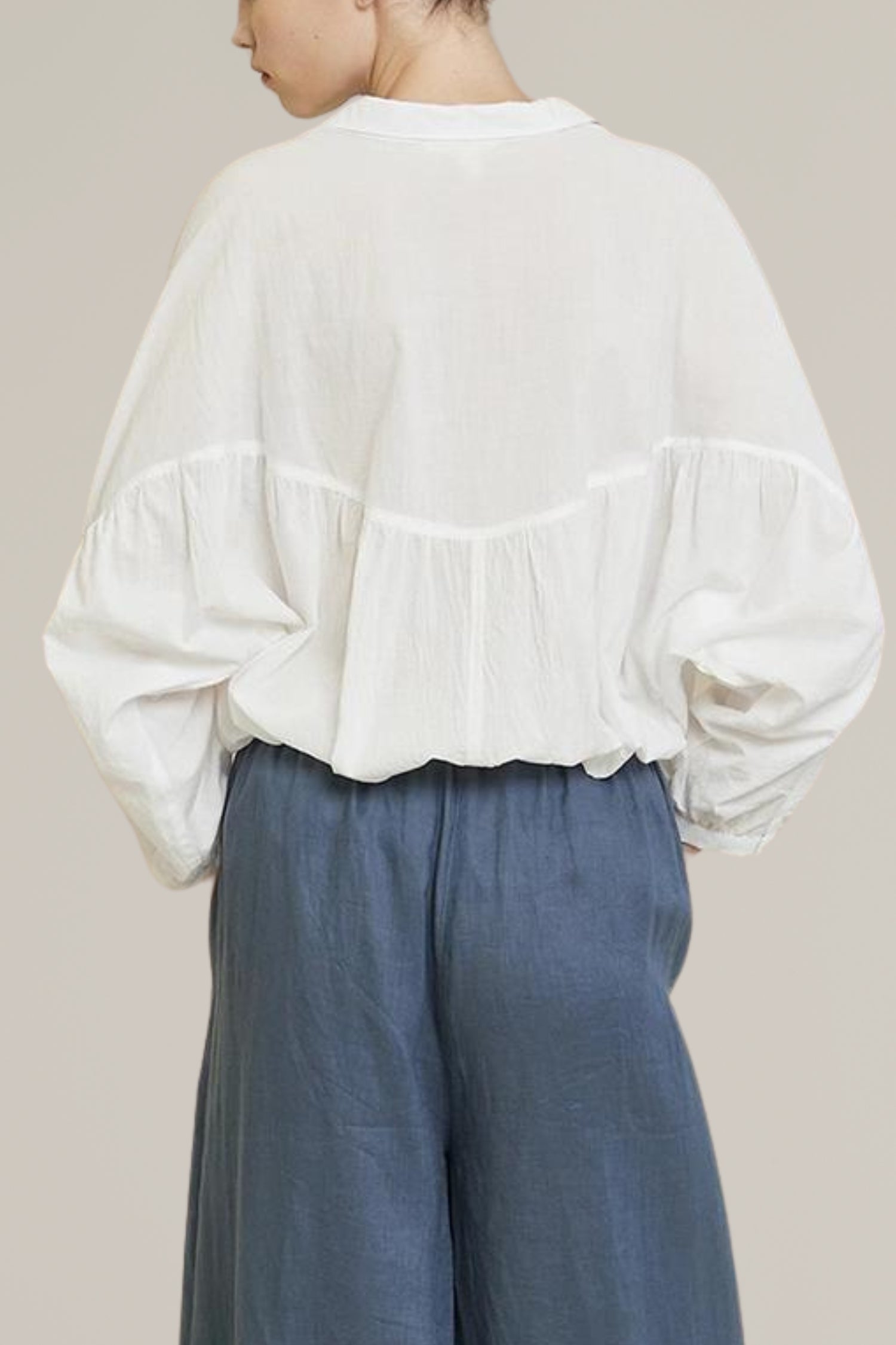 oversize round yoke button down shirt