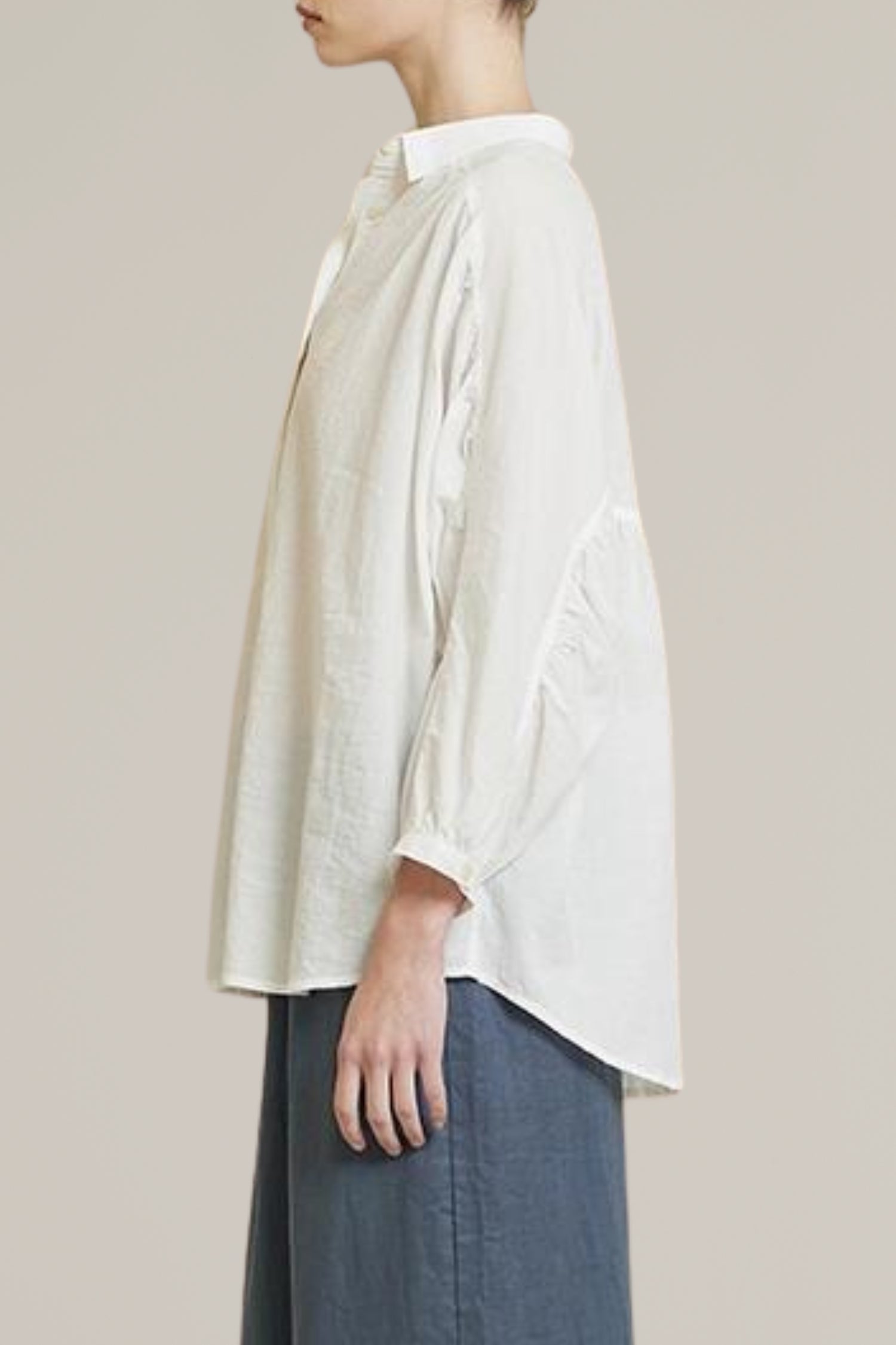 oversize round yoke button down shirt