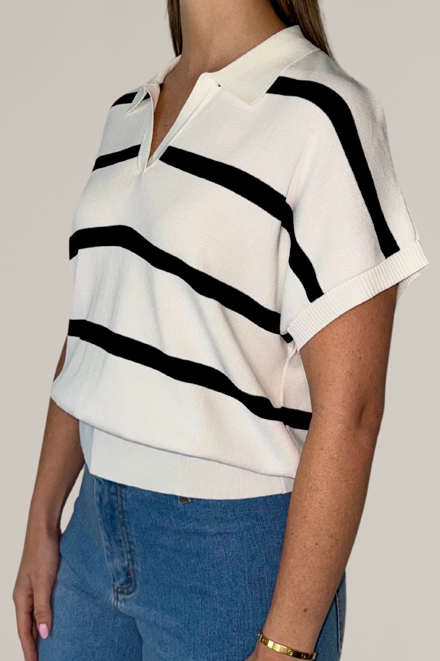 collar ribbed striped sweater top
