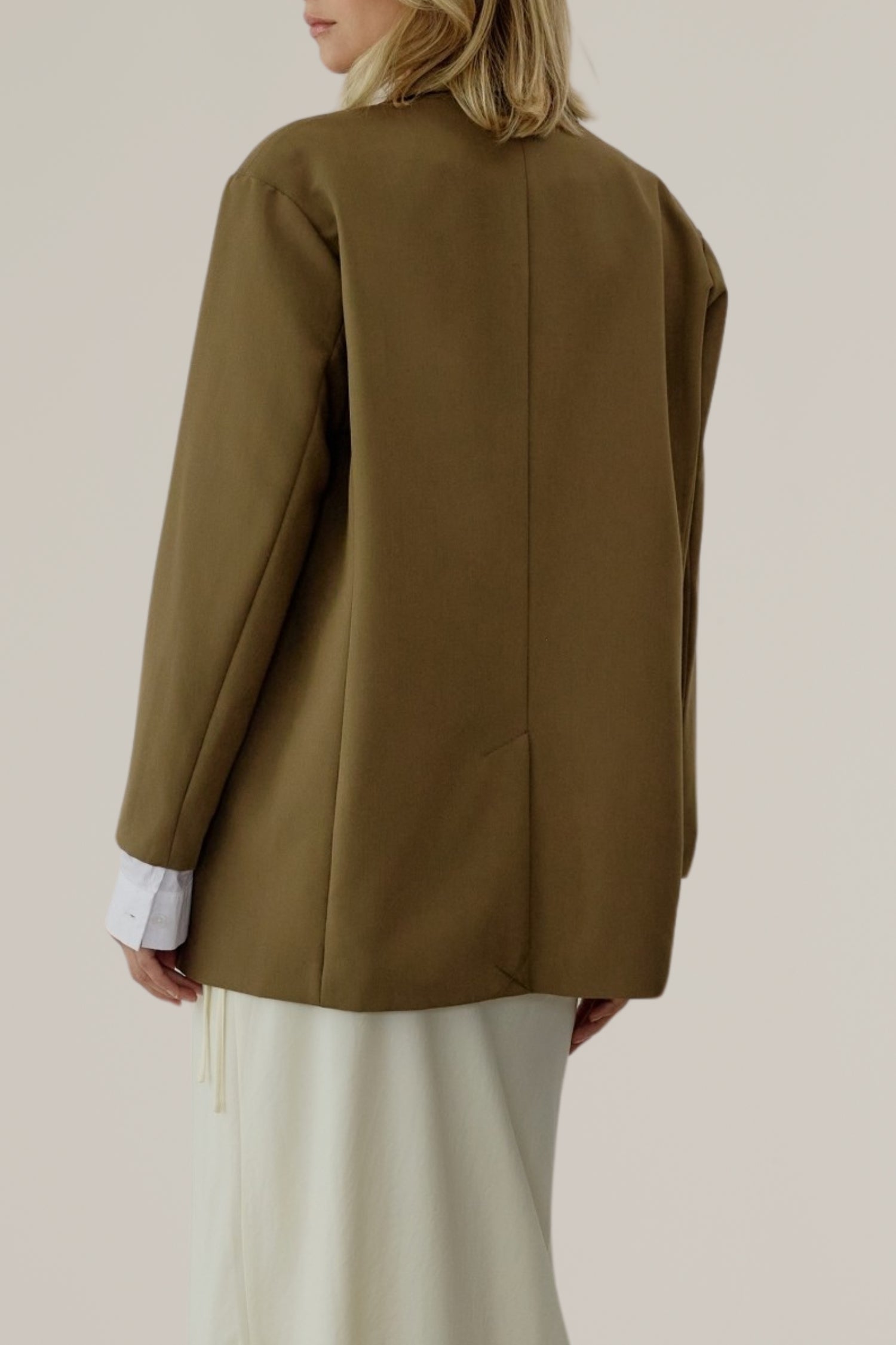 classic two button front blazer with contrasting sleeve
