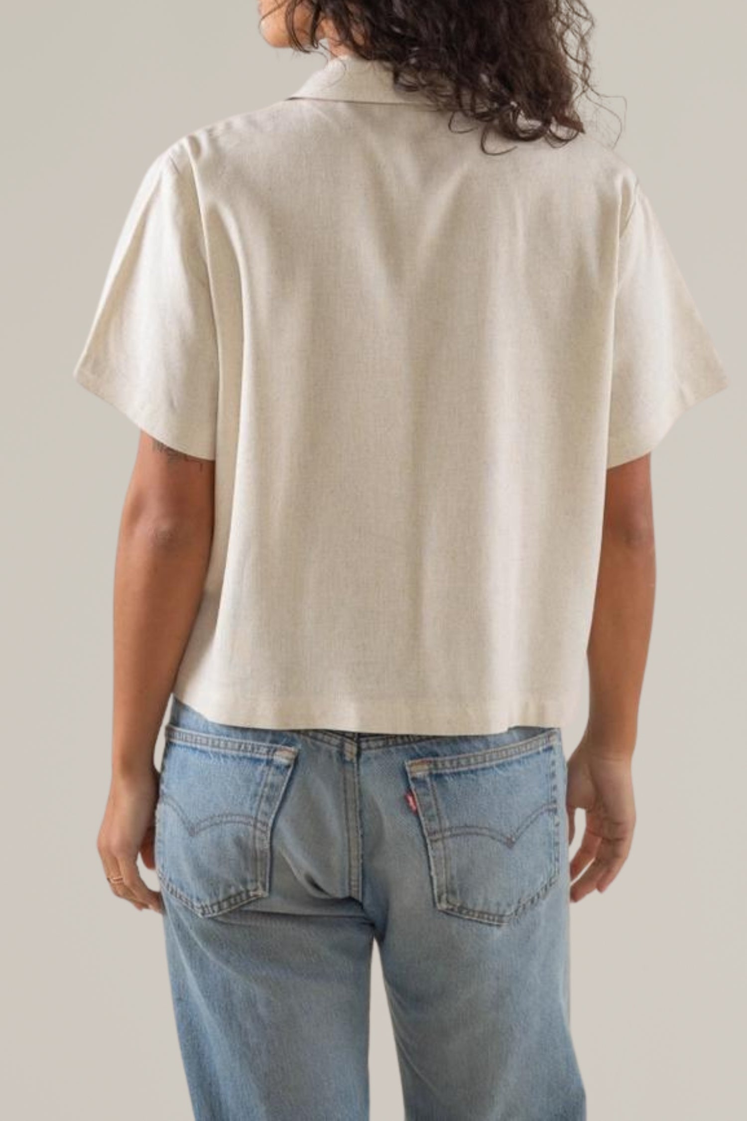 linen short sleeve tie front collared blouse