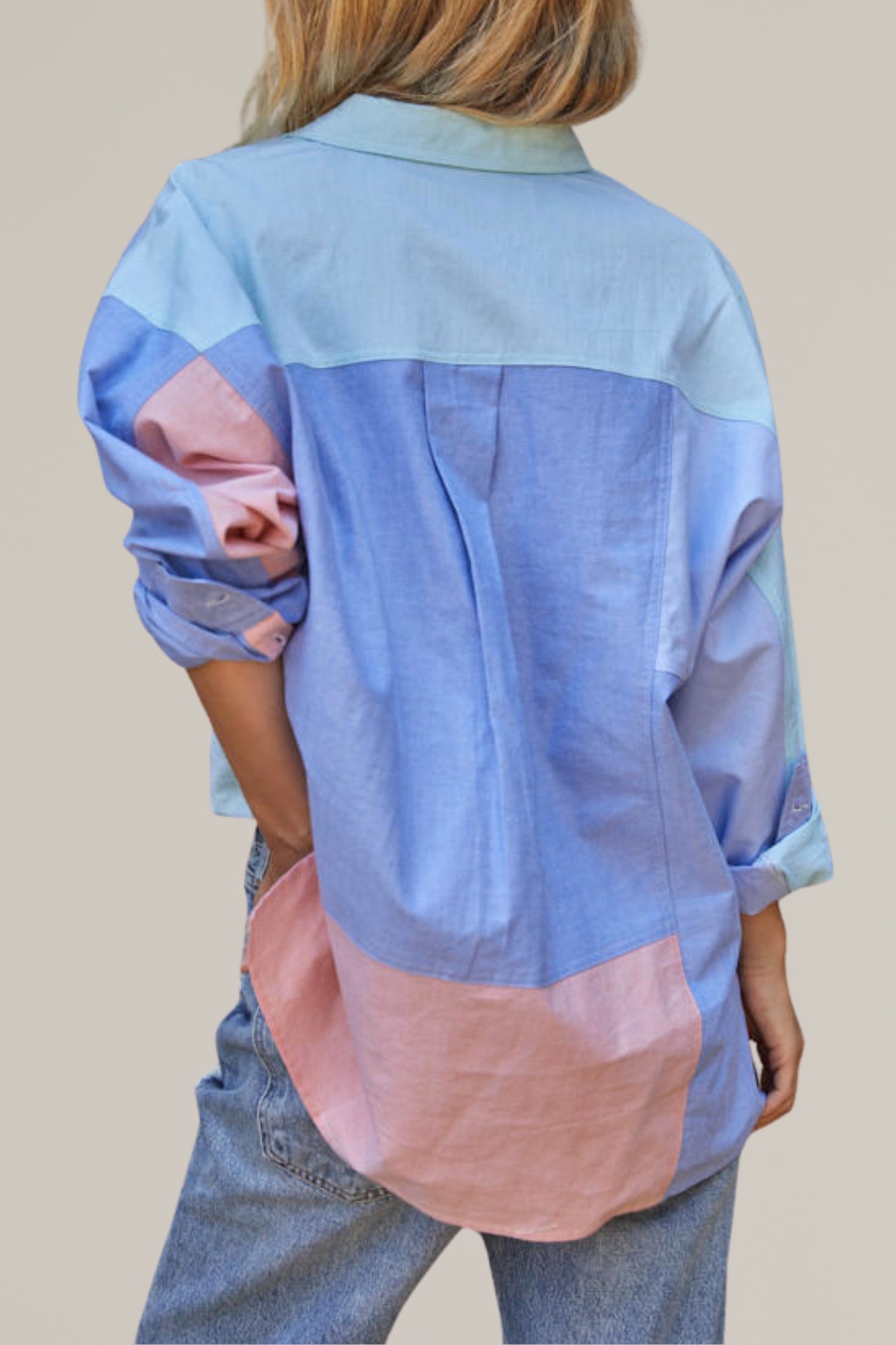 color block button down shirt