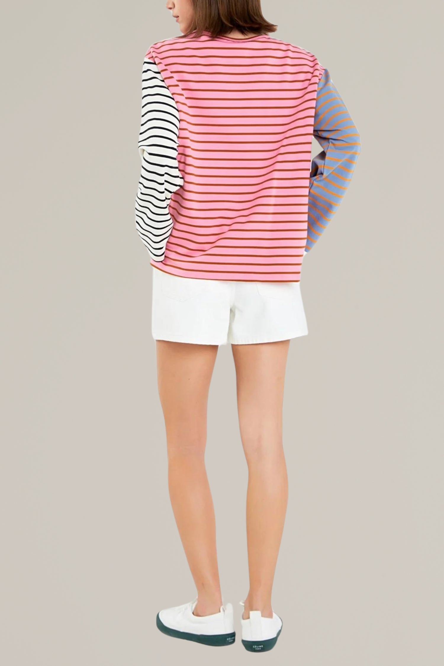 striped color block long sleeve tee