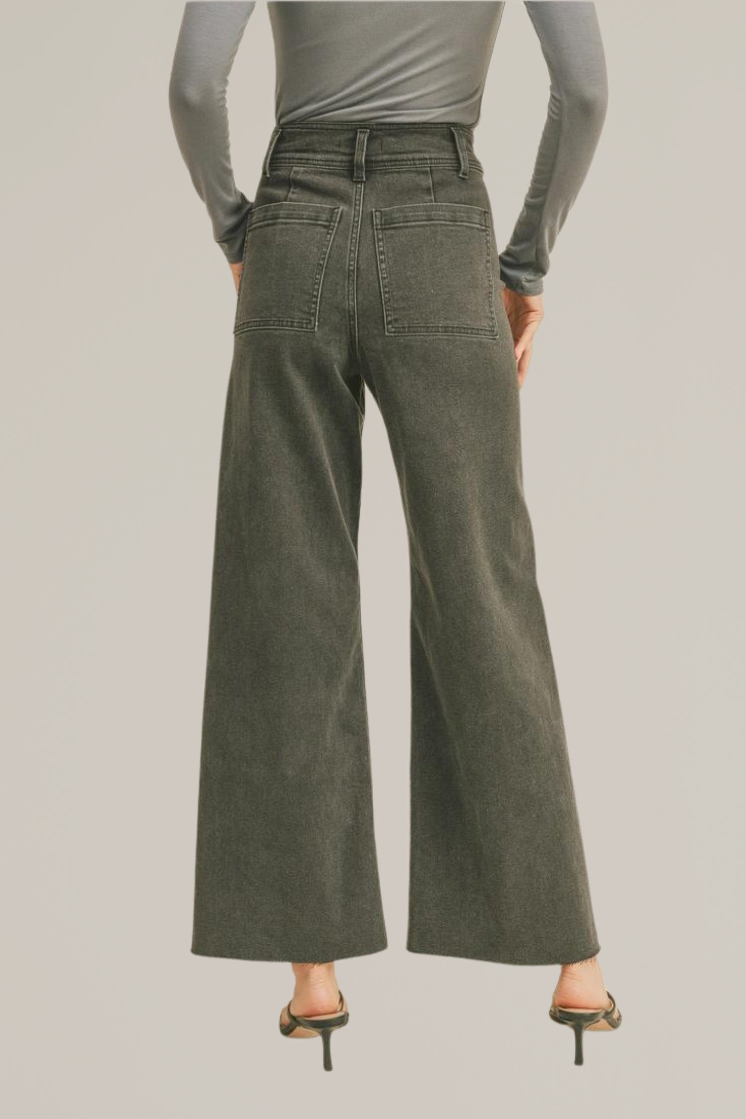 washed black wide leg cut off denim