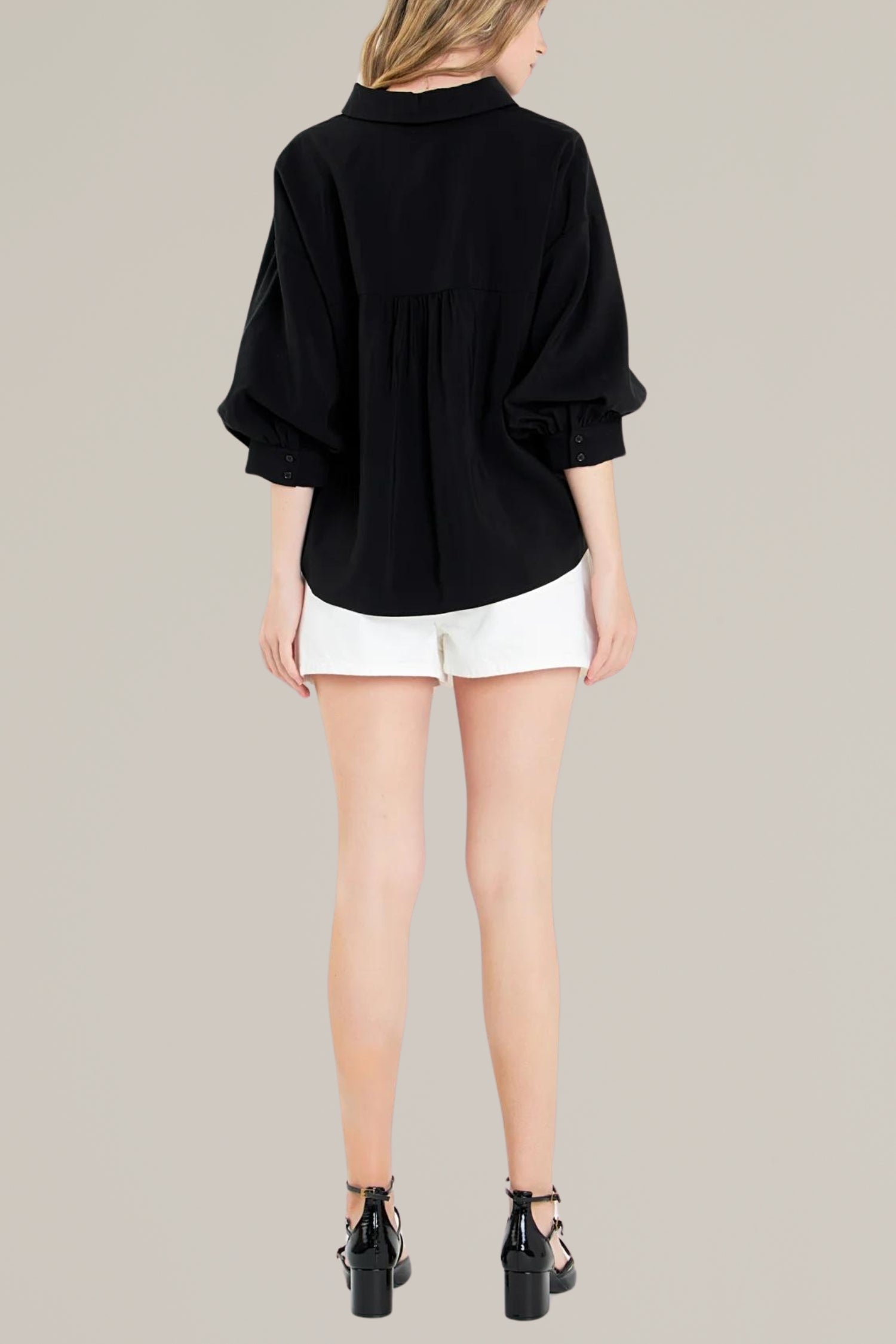 button down balloon sleeve shirt