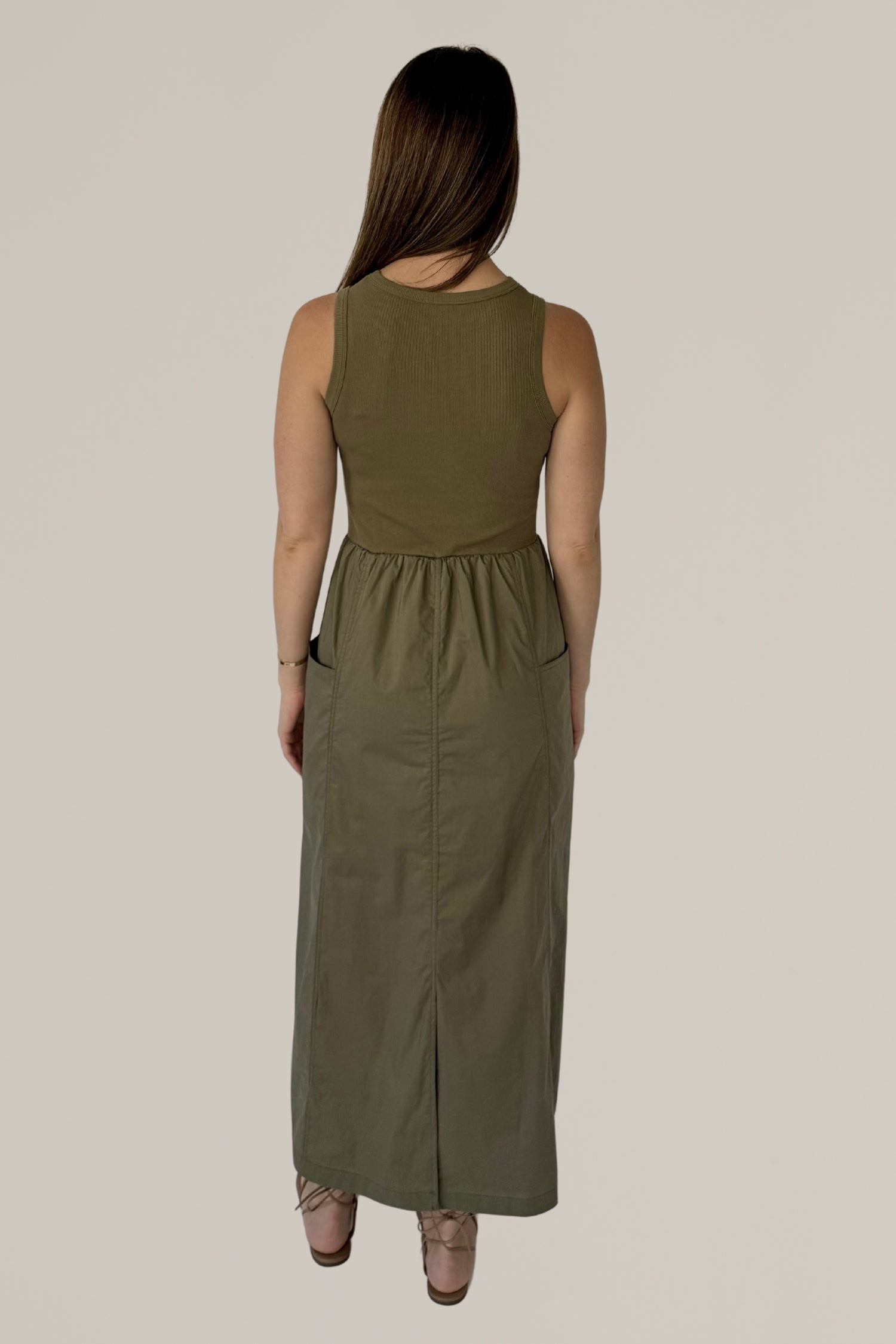 cotton jersey mixed media maxi dress