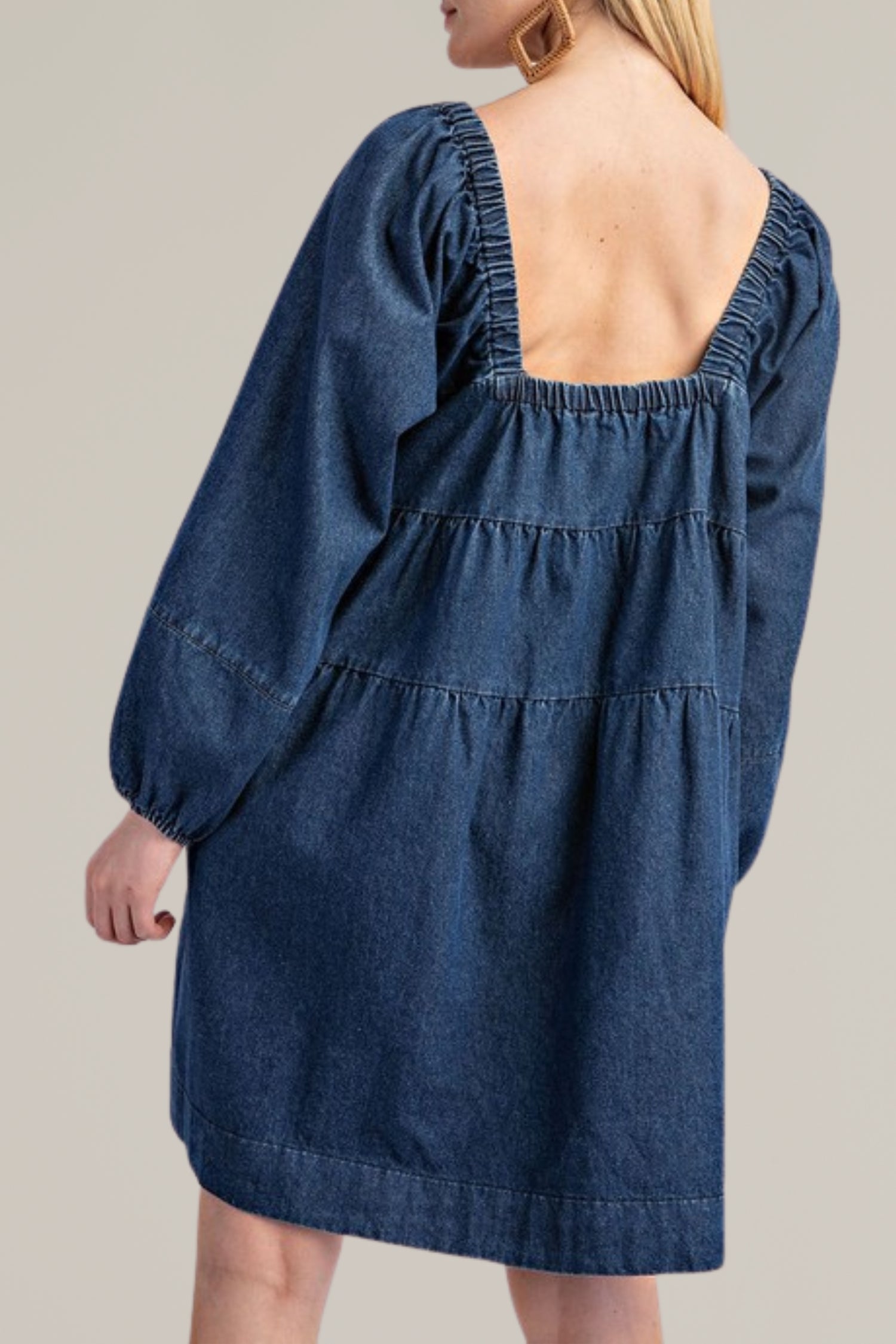 tiered denim long sleeve dress