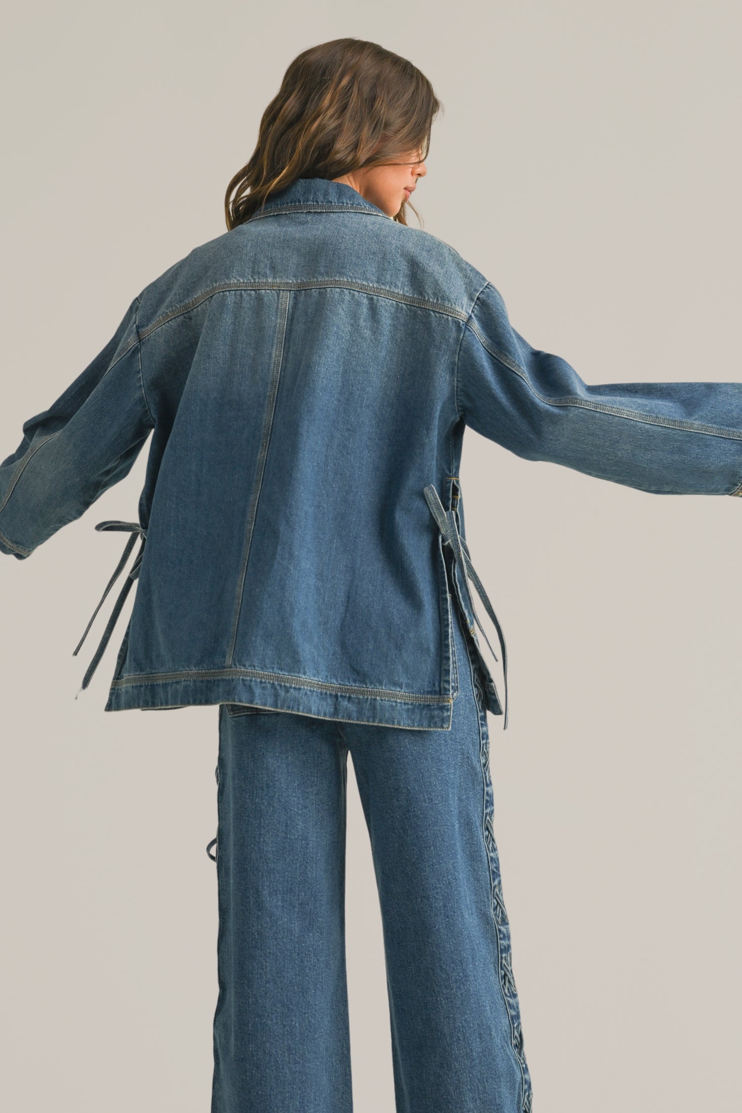 side tie denim jacket