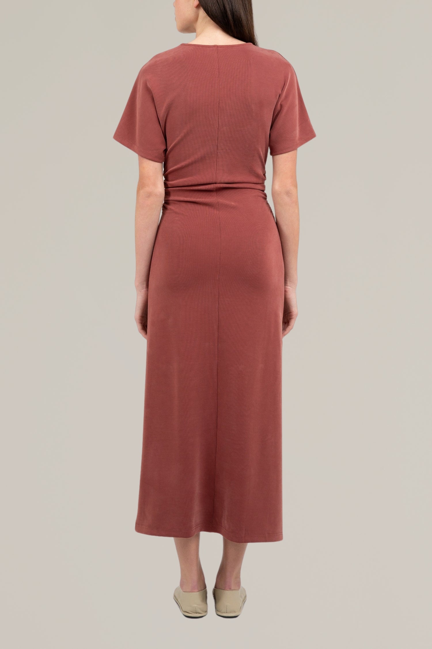 side shirred midi dress