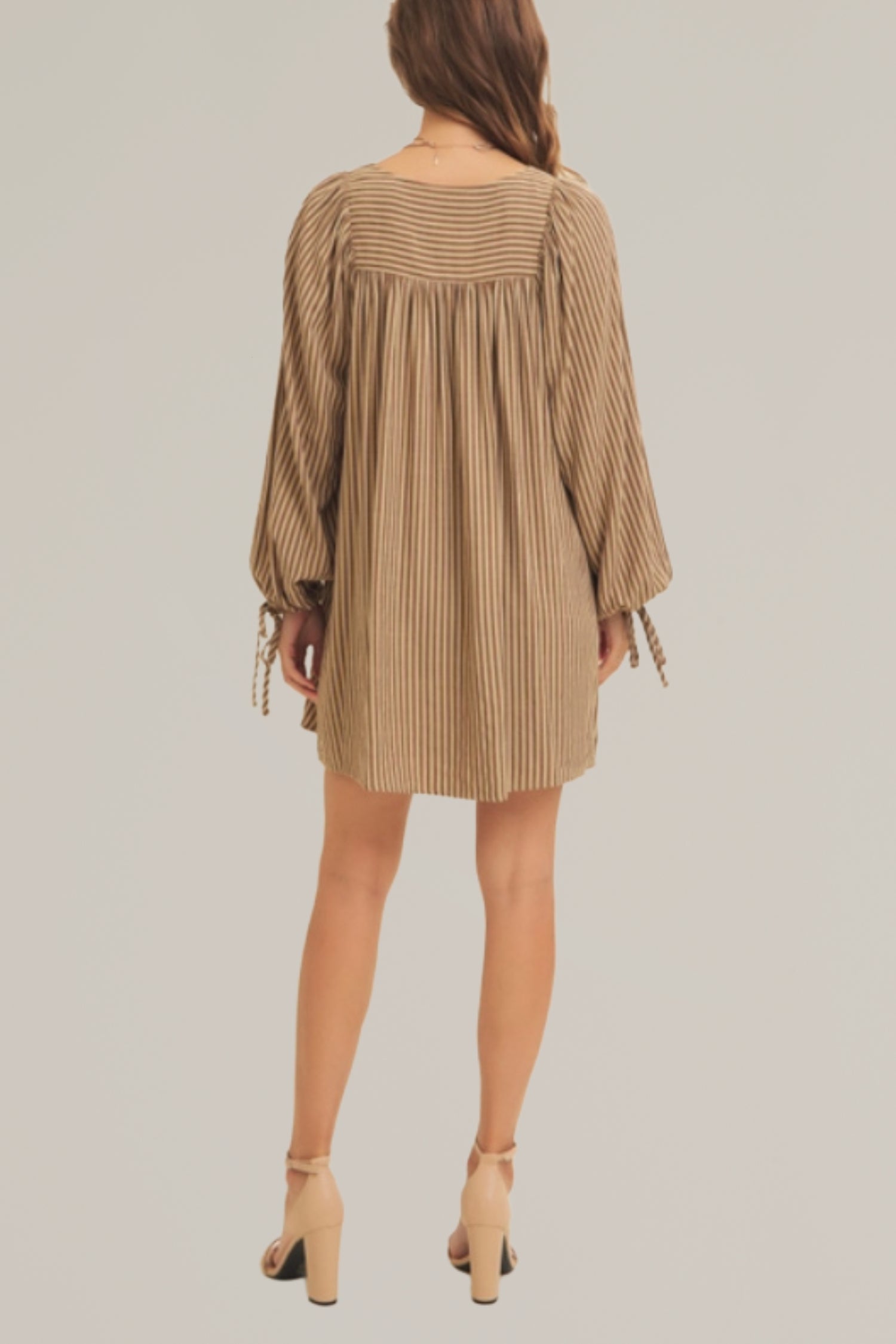 striped tie sleeve swing dress