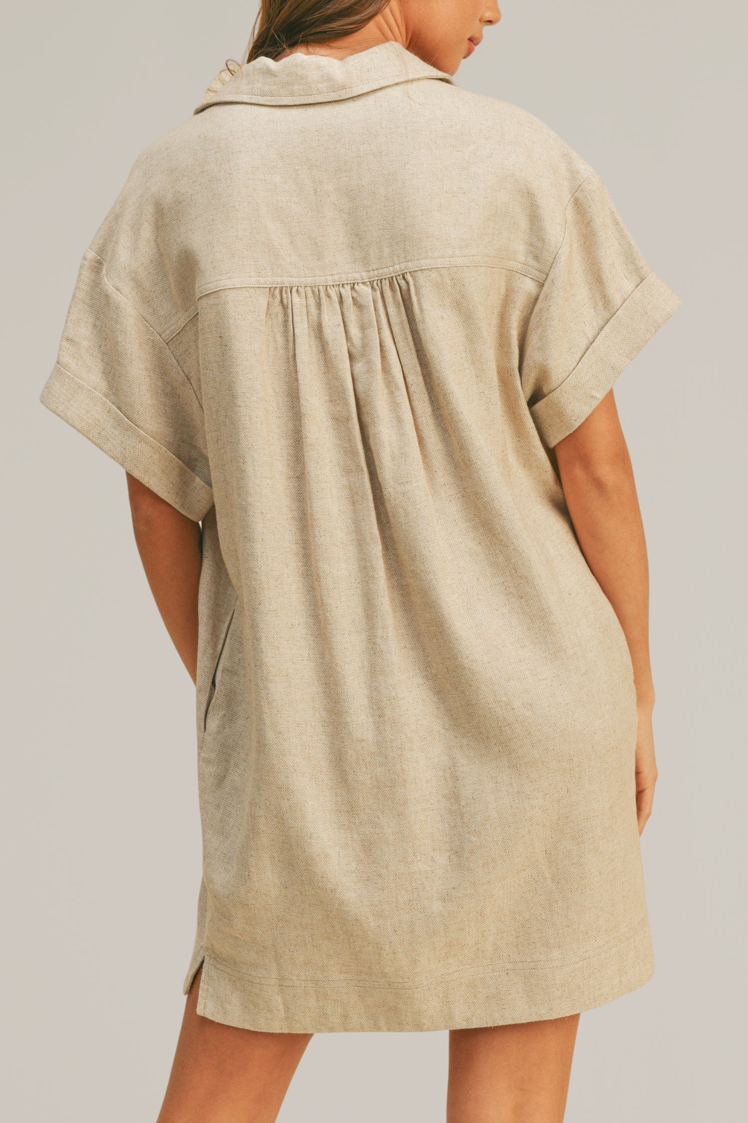 linen blend button down shirtdress
