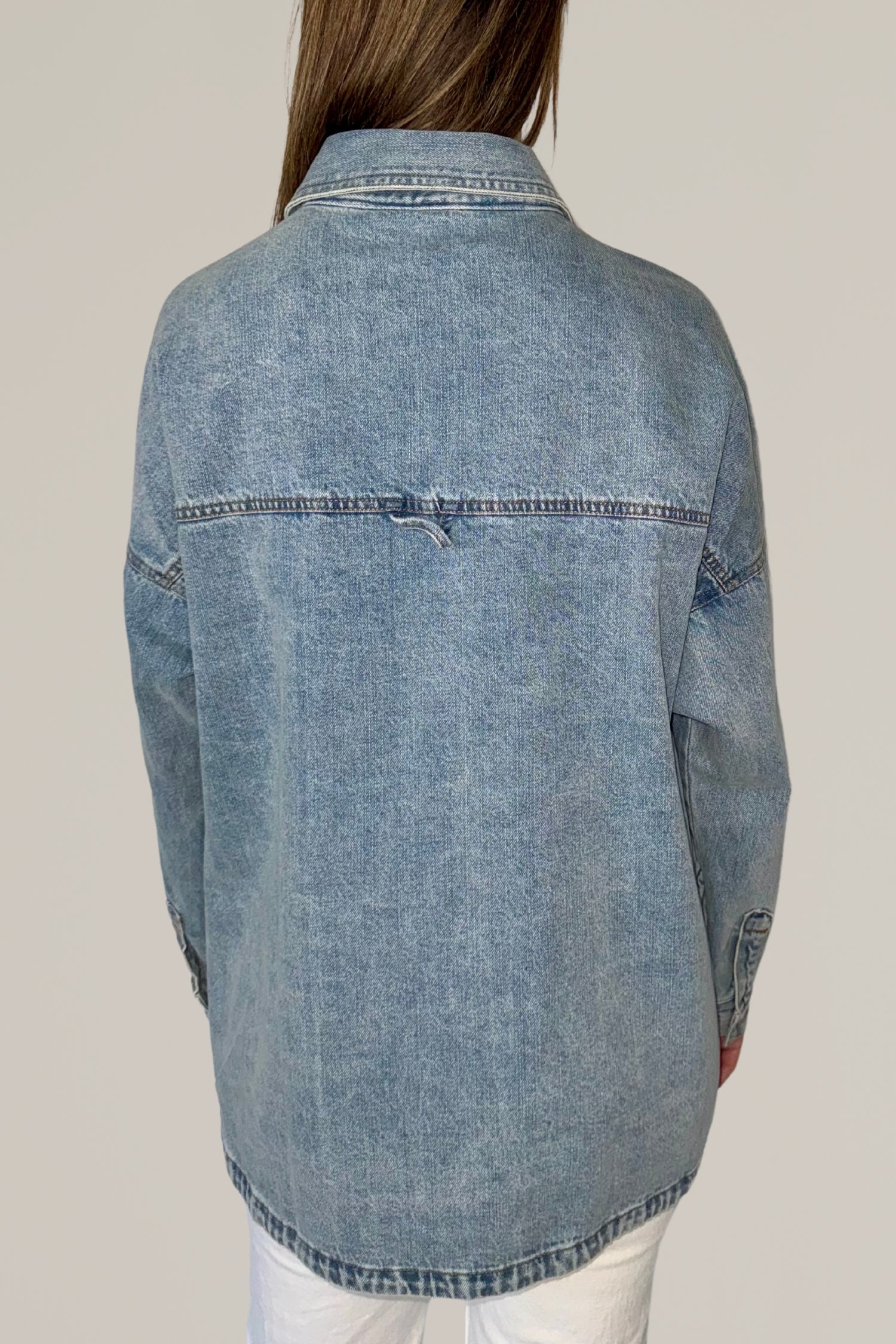 denim shacket with front pockets