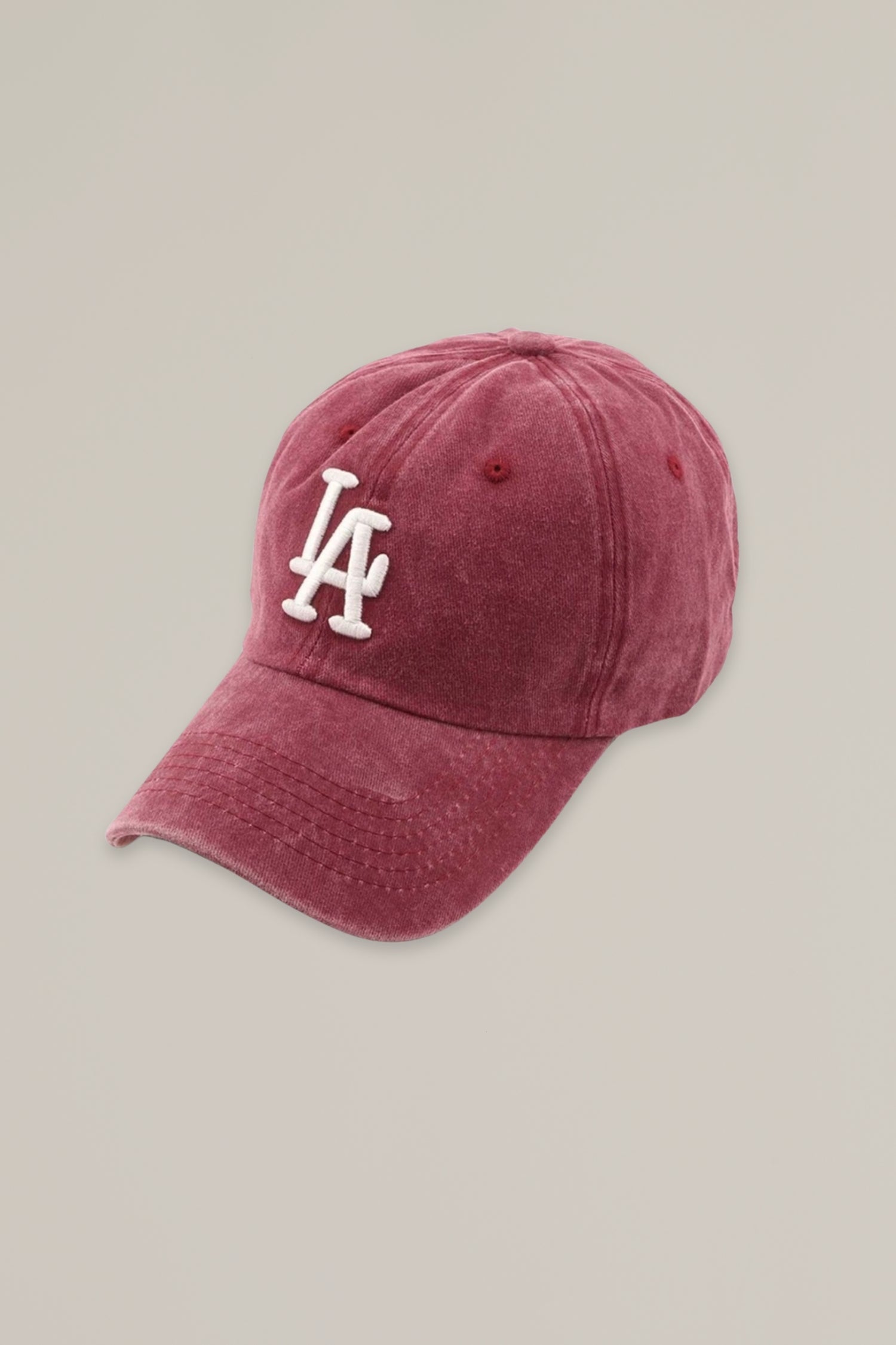 burgundy LA baseball cap