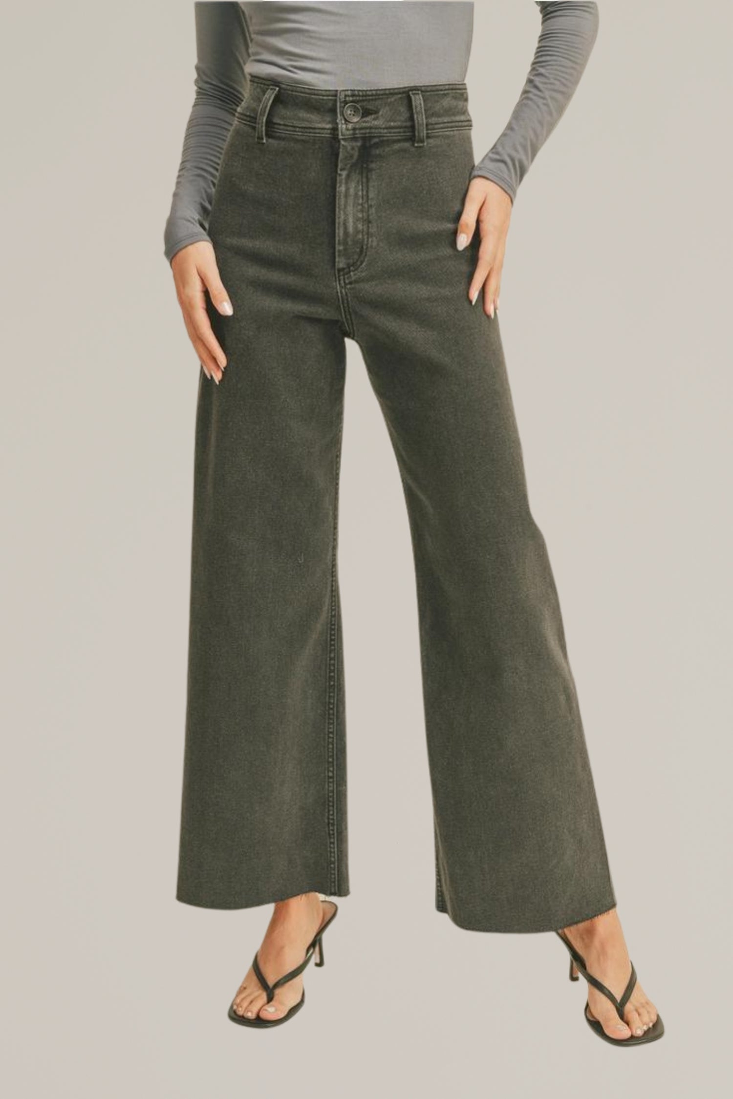 washed black wide leg cut off denim