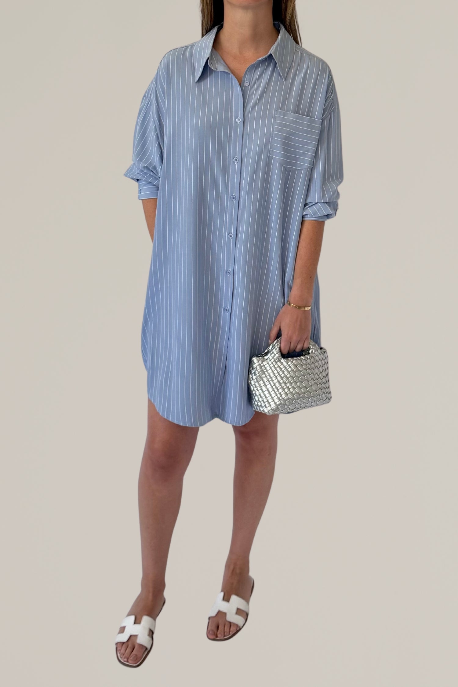 striped button down shirtdress