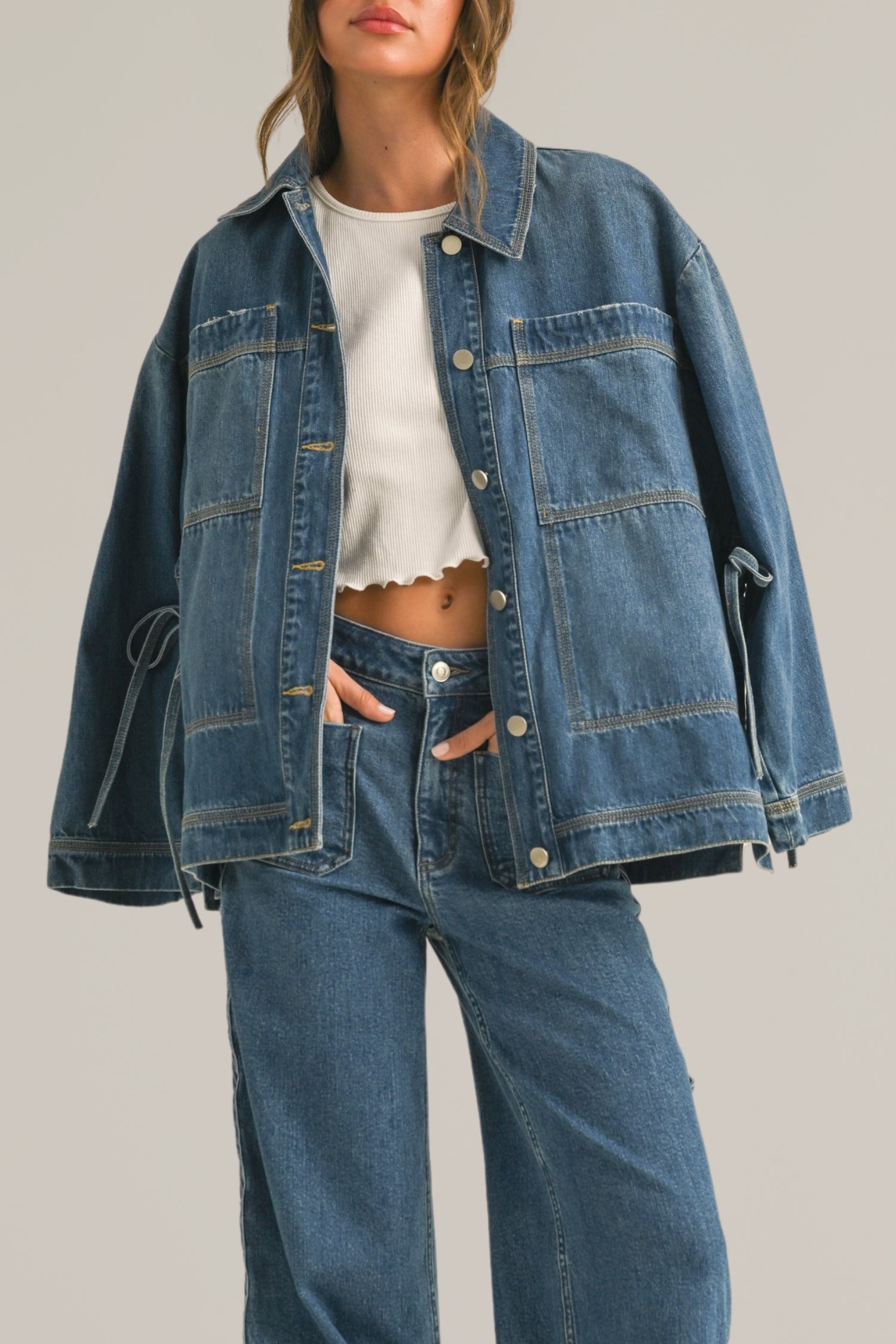 side tie denim jacket