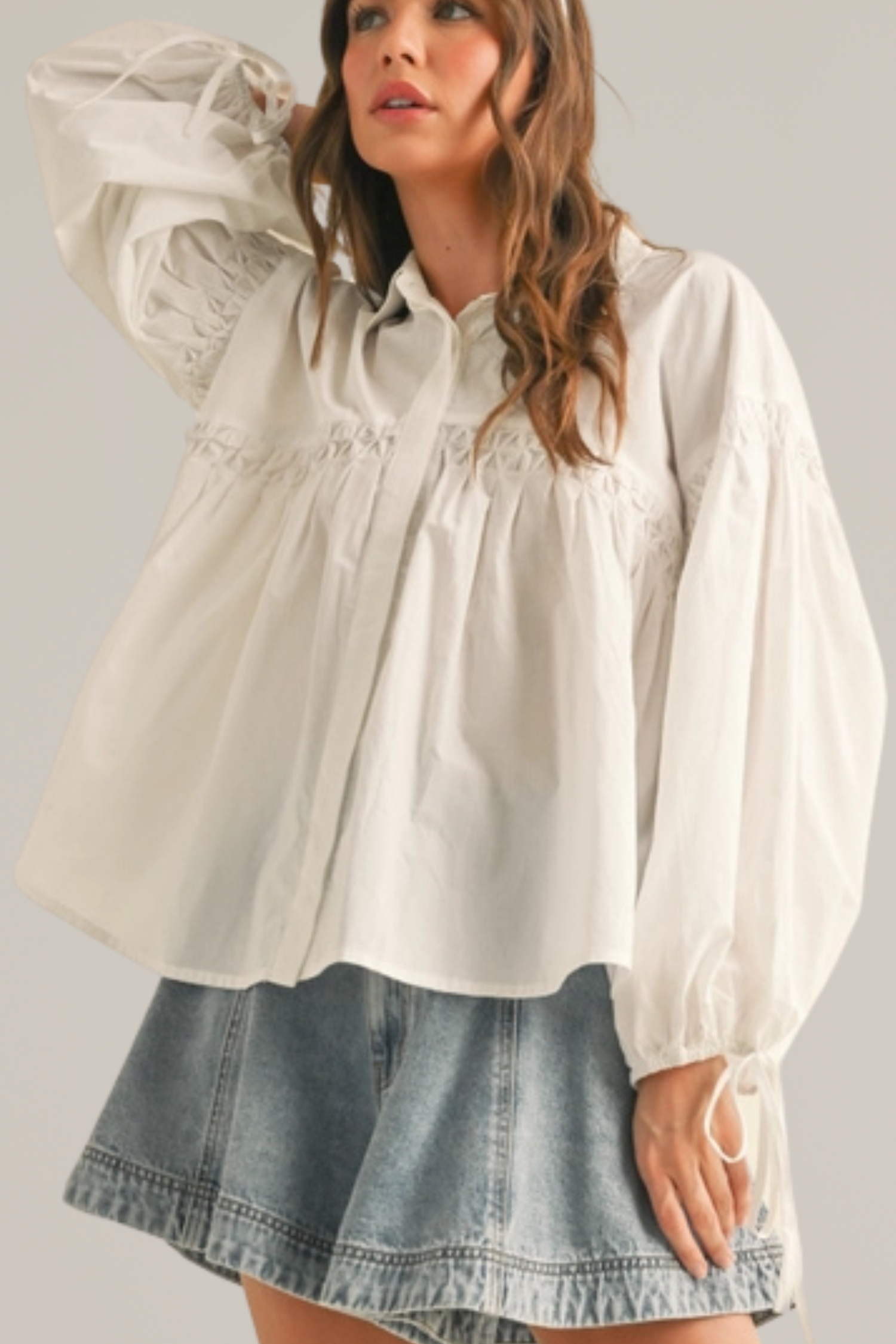 button front tie sleeve top