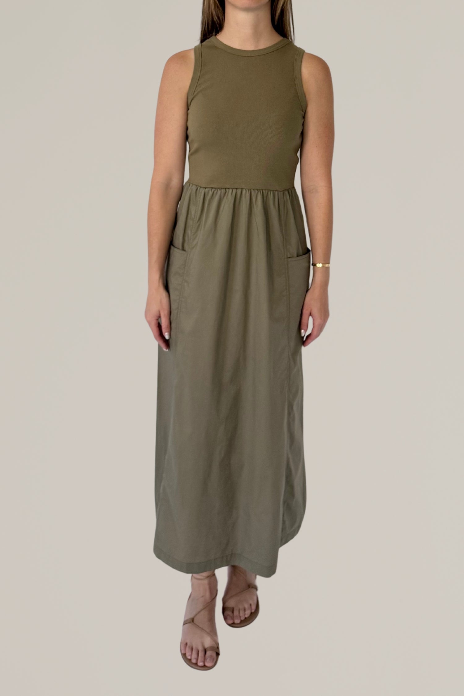 cotton jersey mixed media maxi dress
