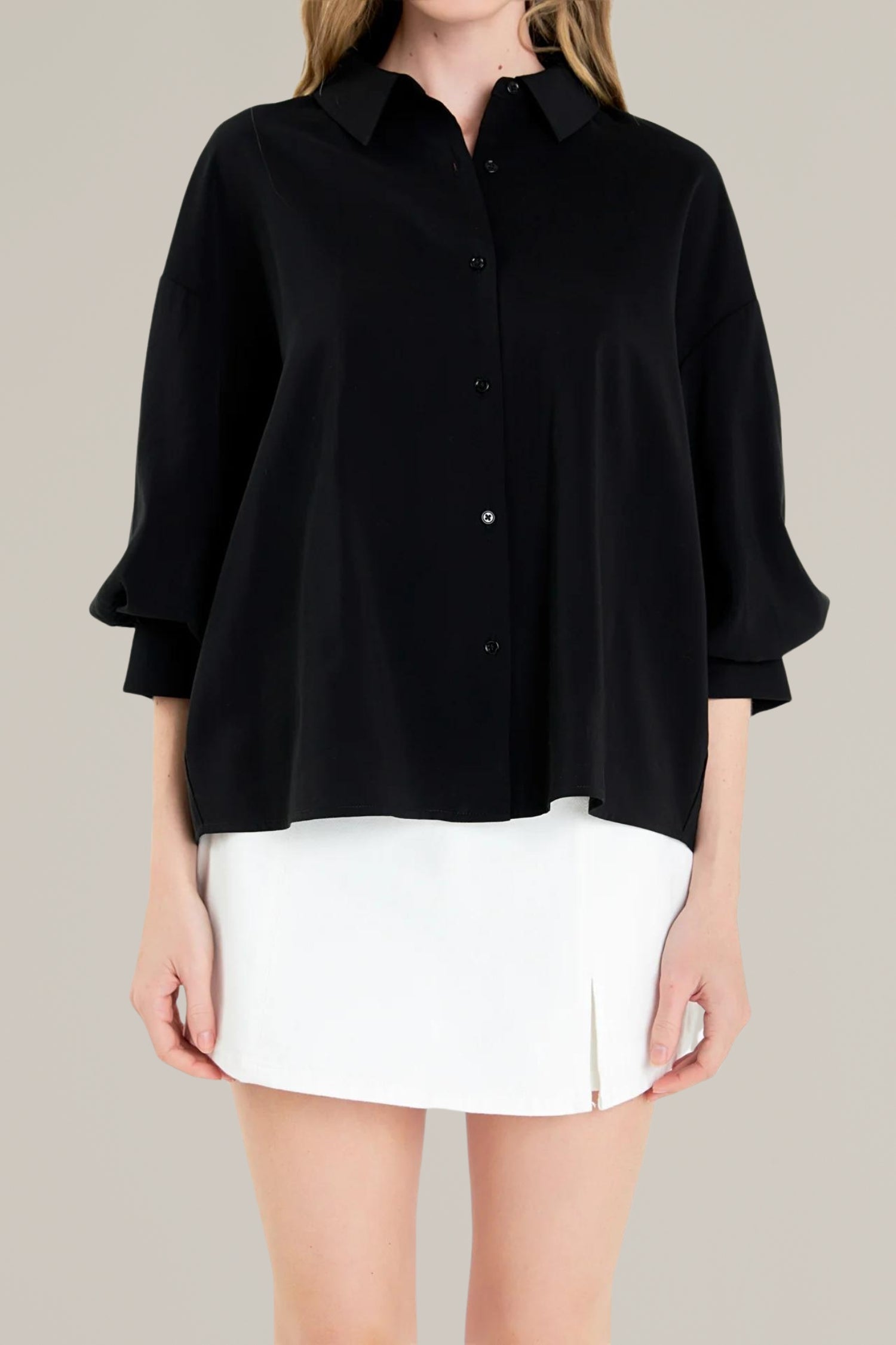 button down balloon sleeve shirt