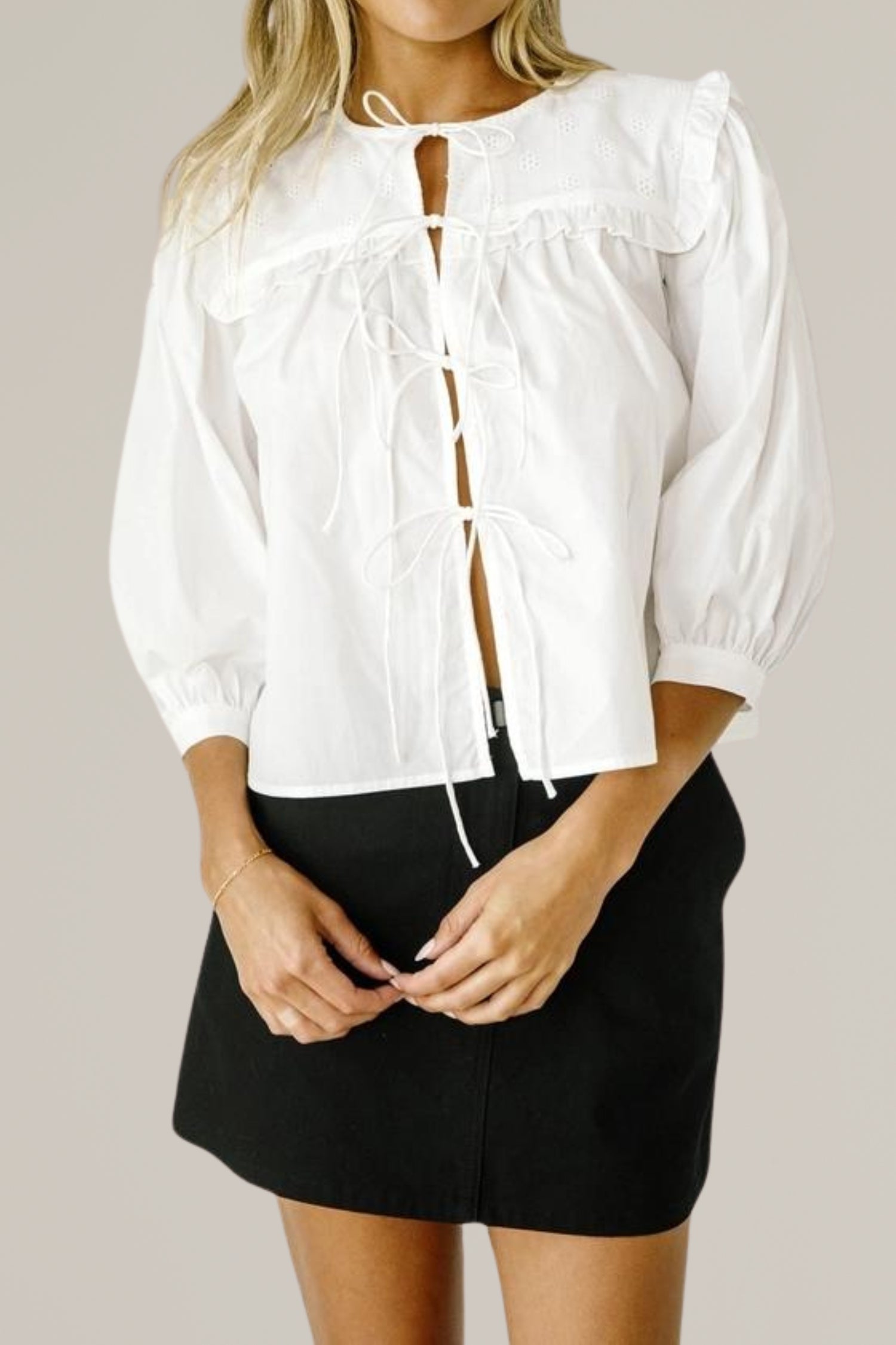 eyelet tie front blouse