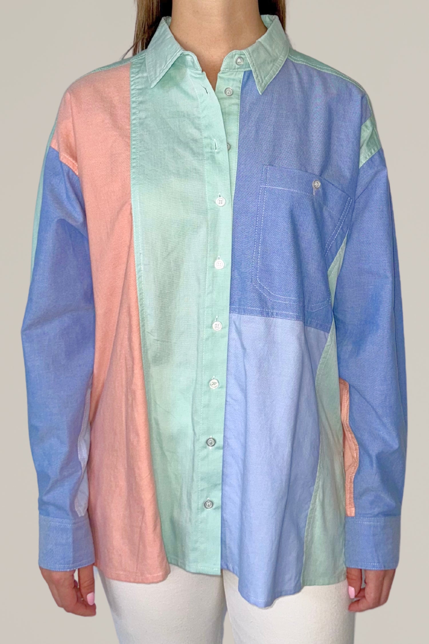 color block button down shirt