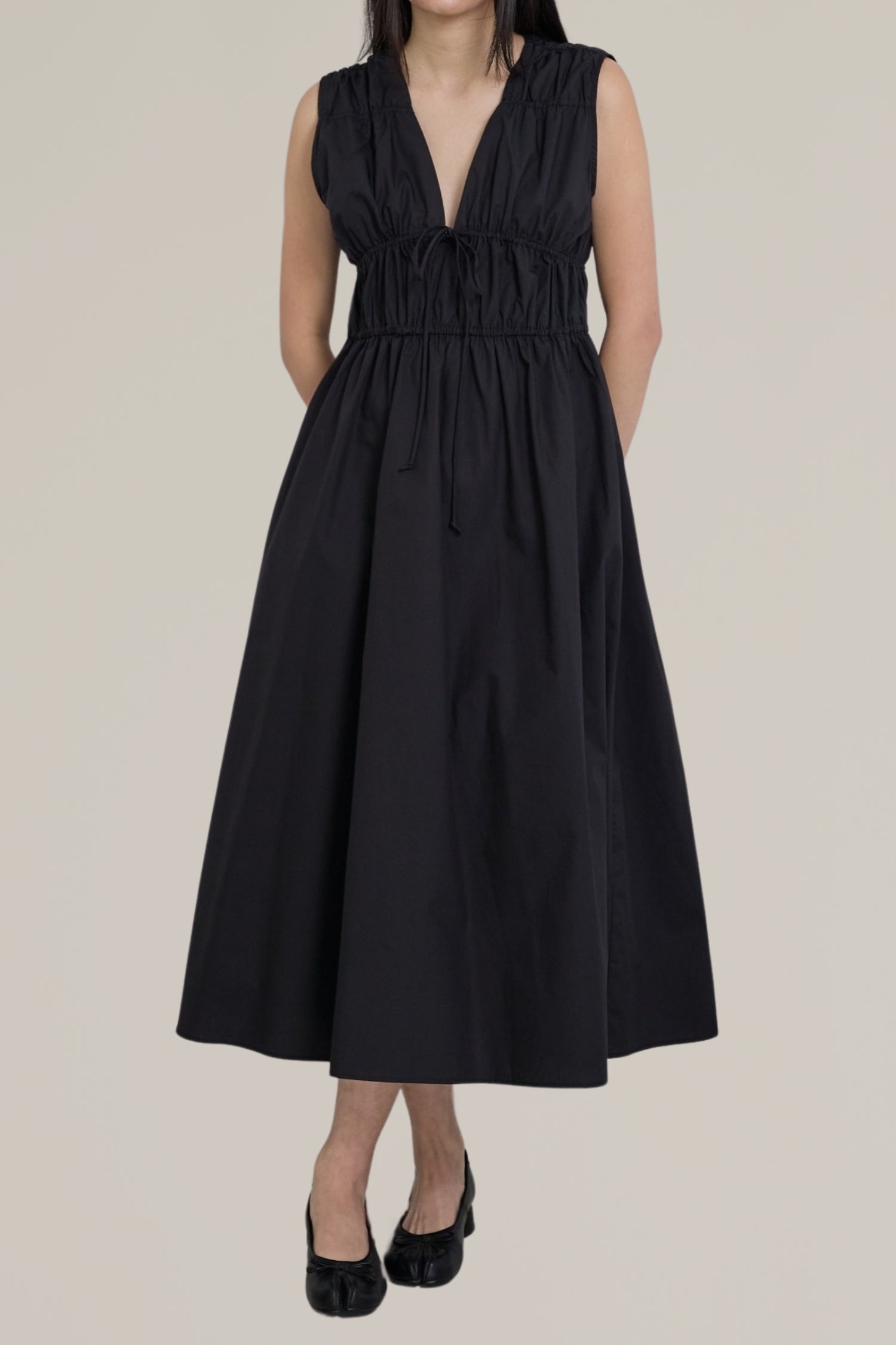 cotton tie front midi dress