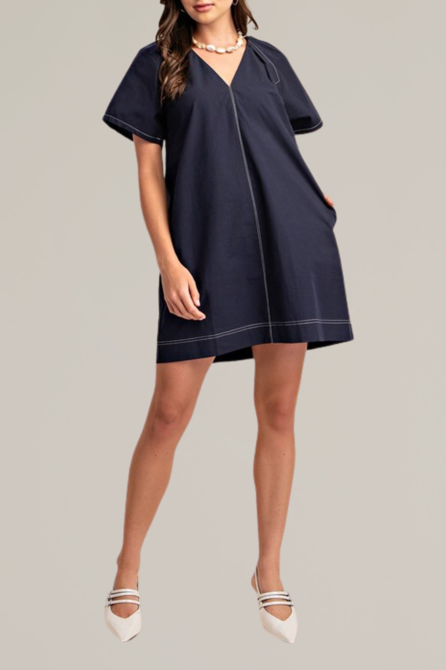 contrast stitch navy dress