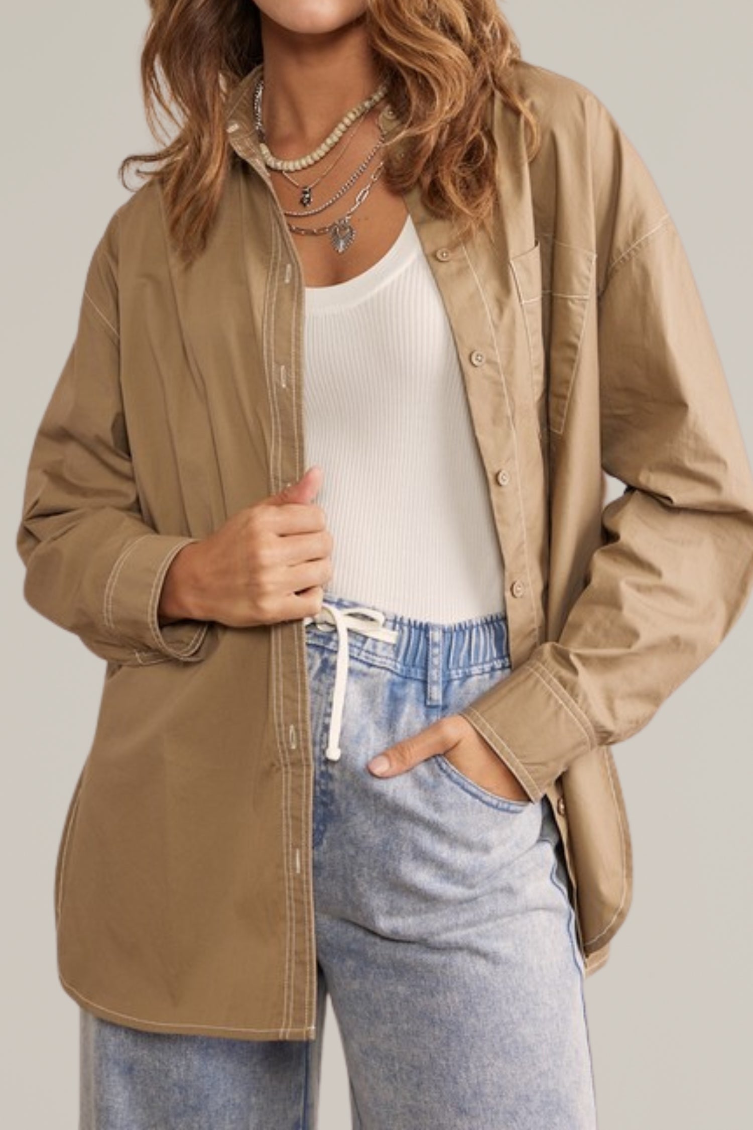 contrast stitch button down shirt