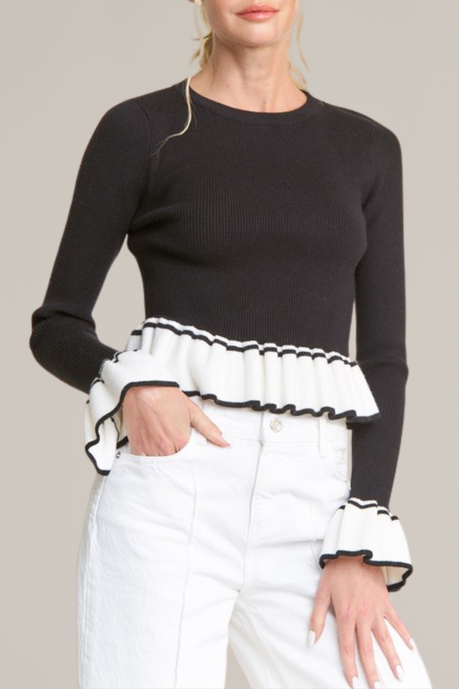 bell sleeve color block sweater