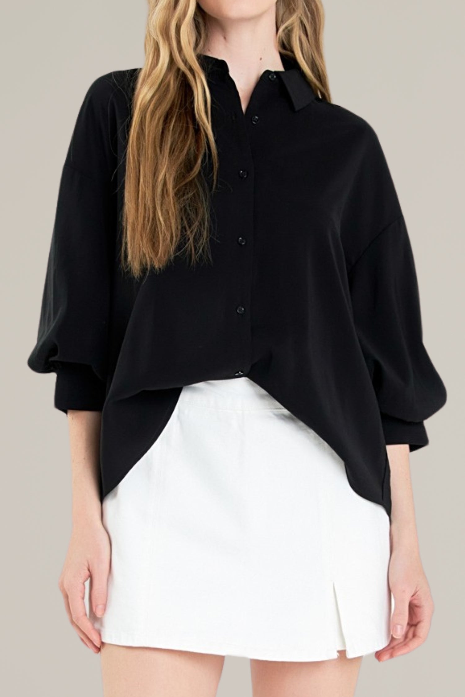 button down balloon sleeve shirt