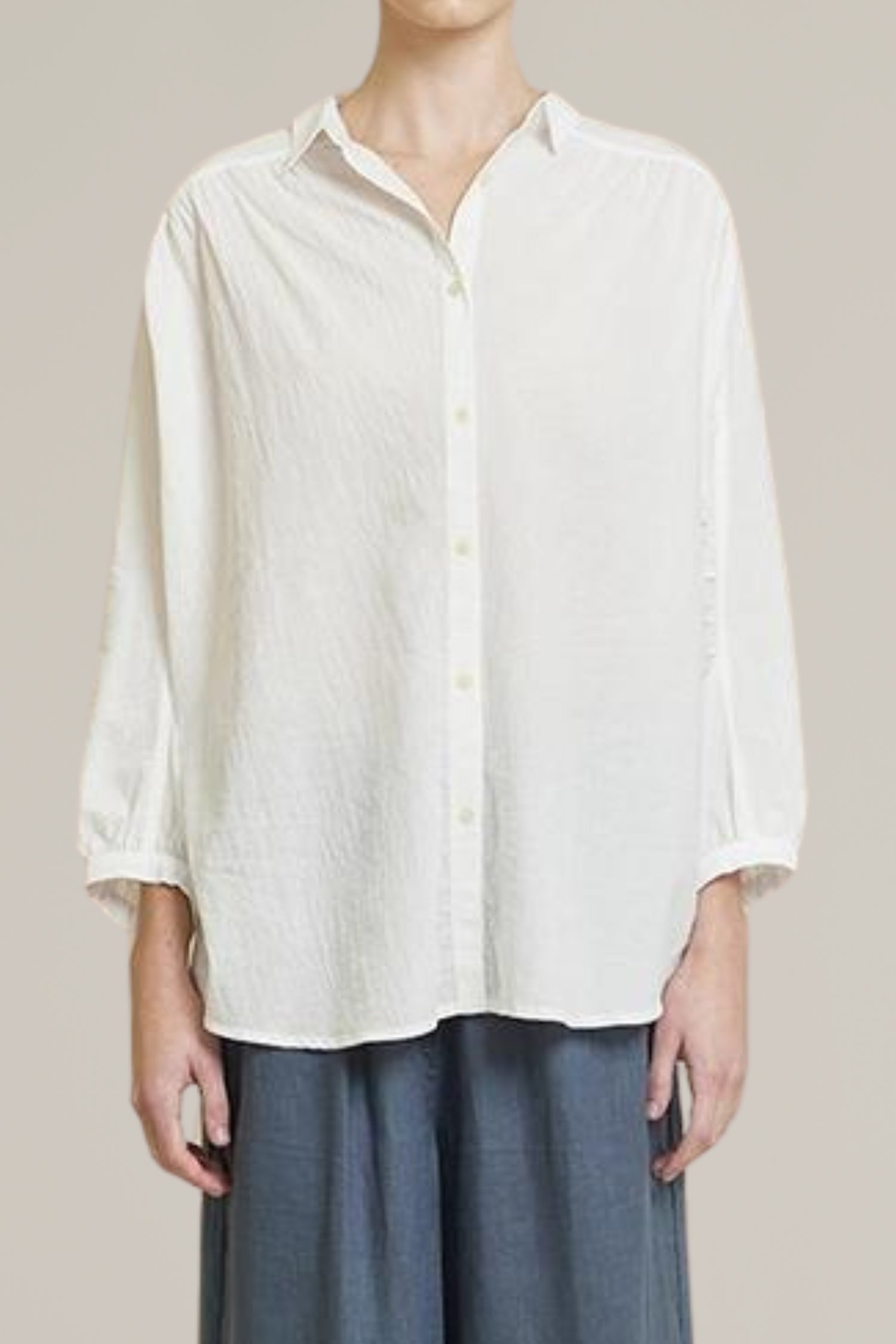 oversize round yoke button down shirt | c.u.e. the cloth