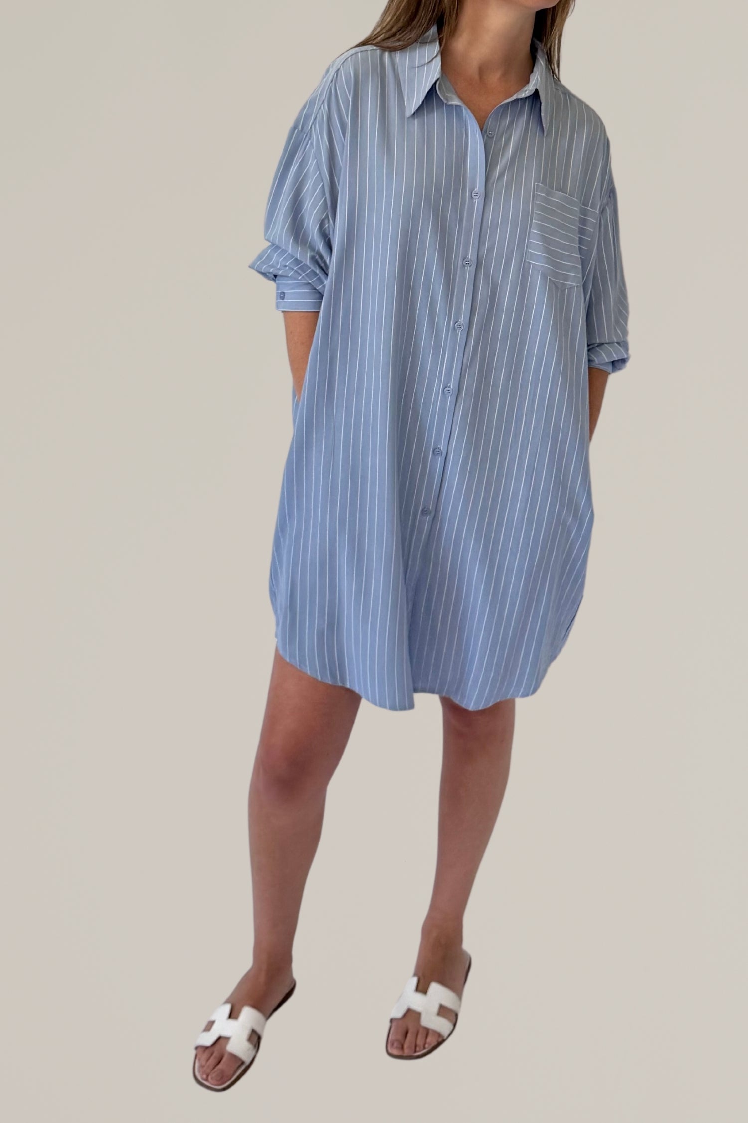 striped button down shirtdress