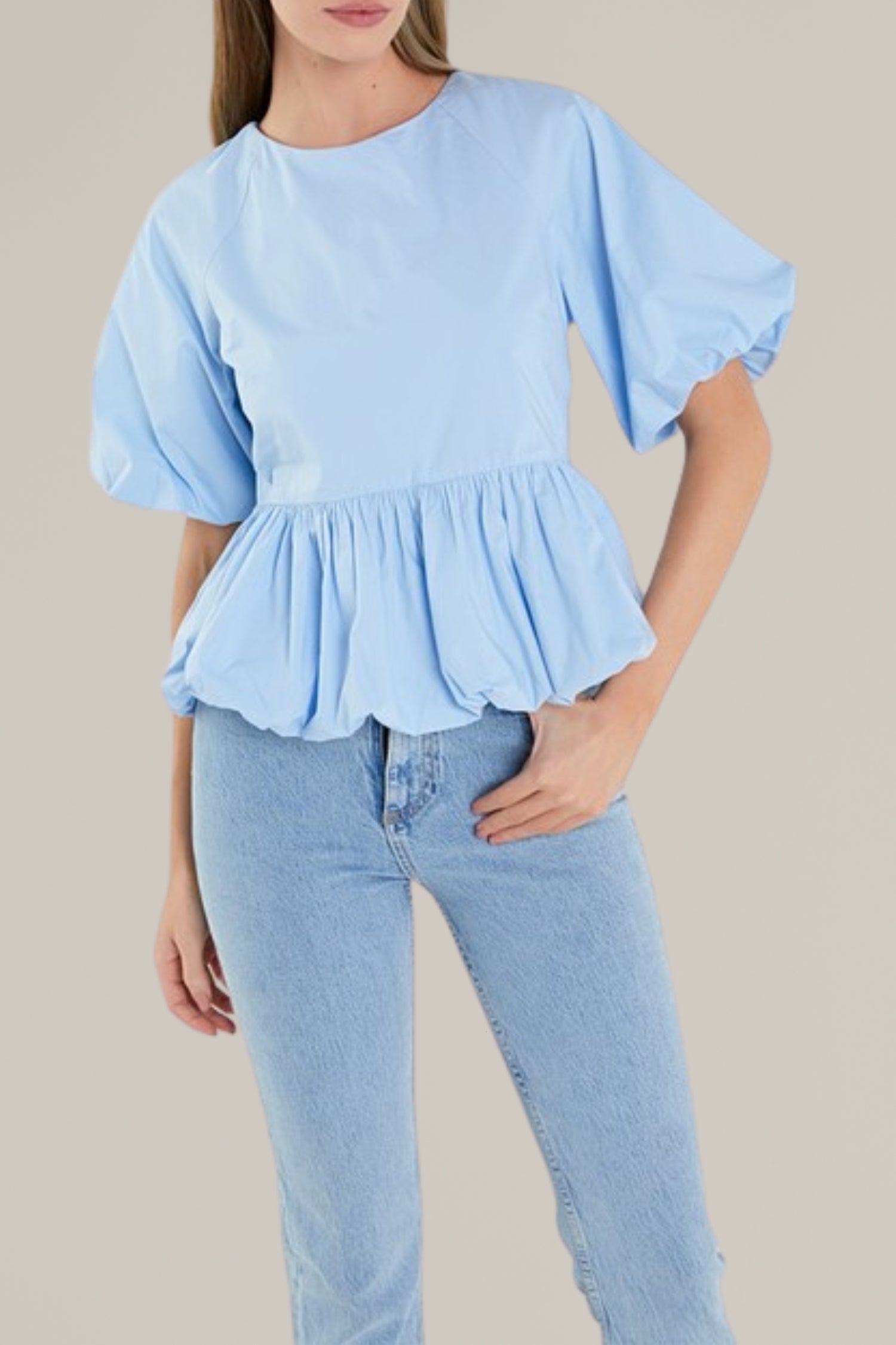 balloon sleeve poplin top