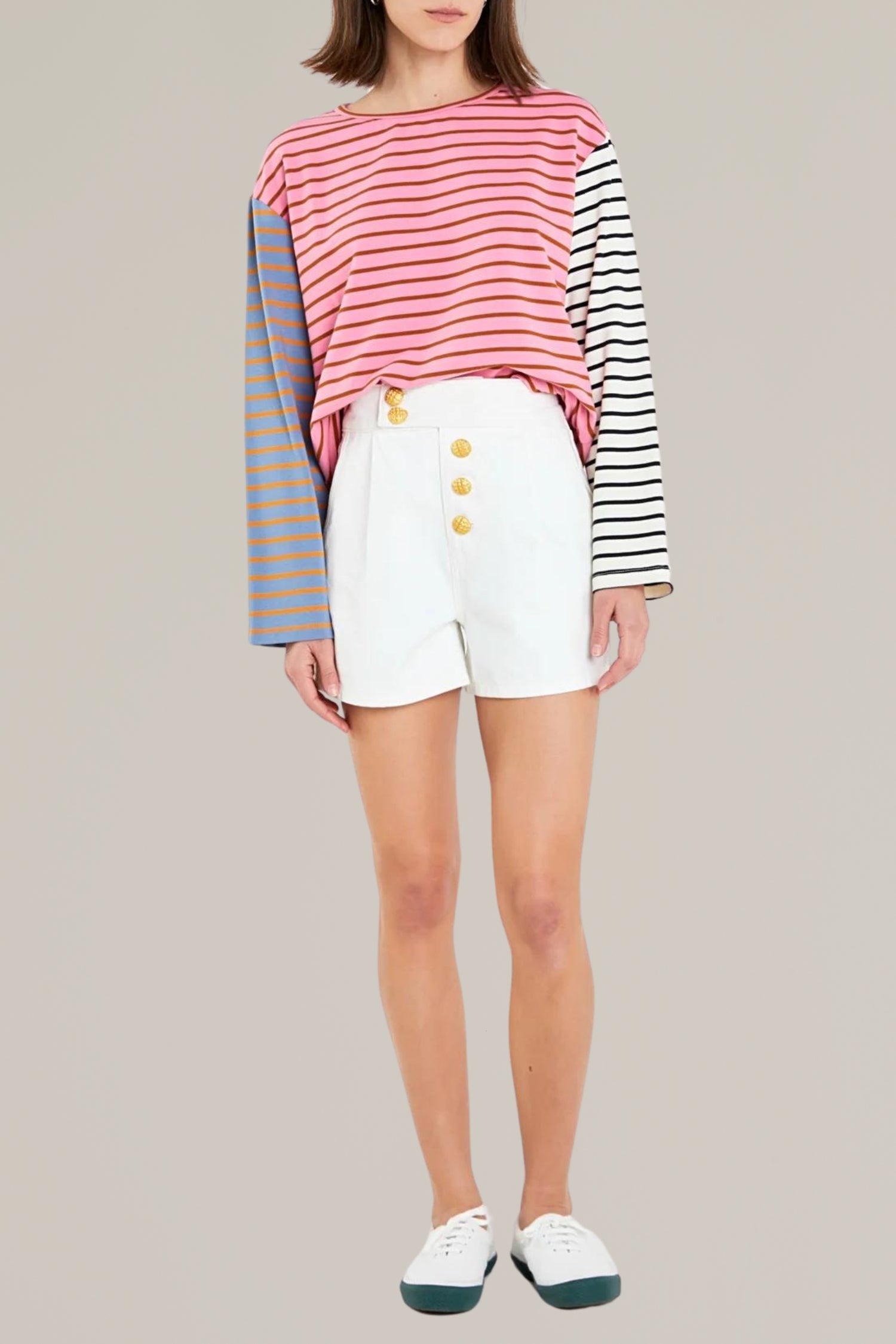 striped color block long sleeve tee