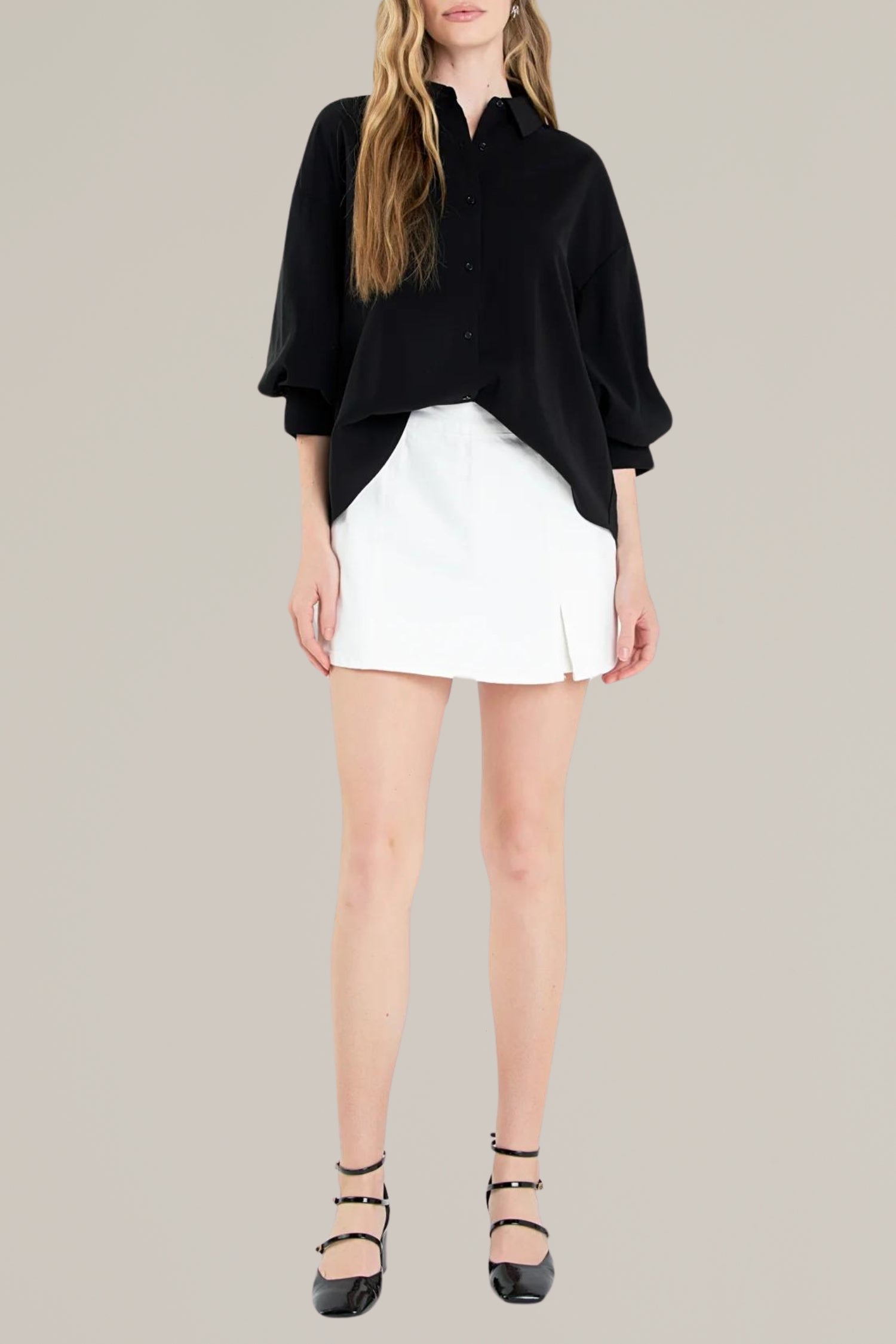 button down balloon sleeve shirt