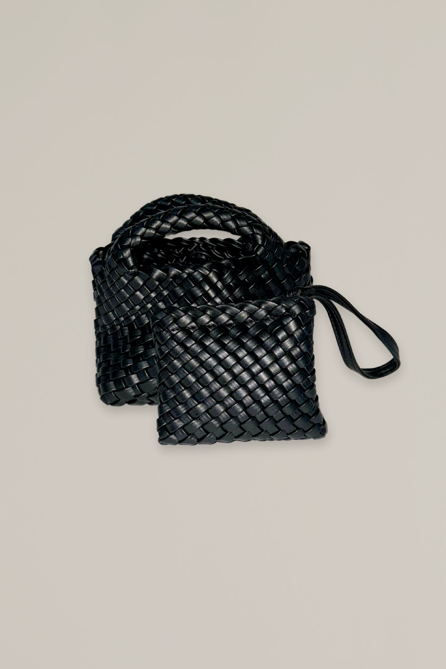black mini woven bag