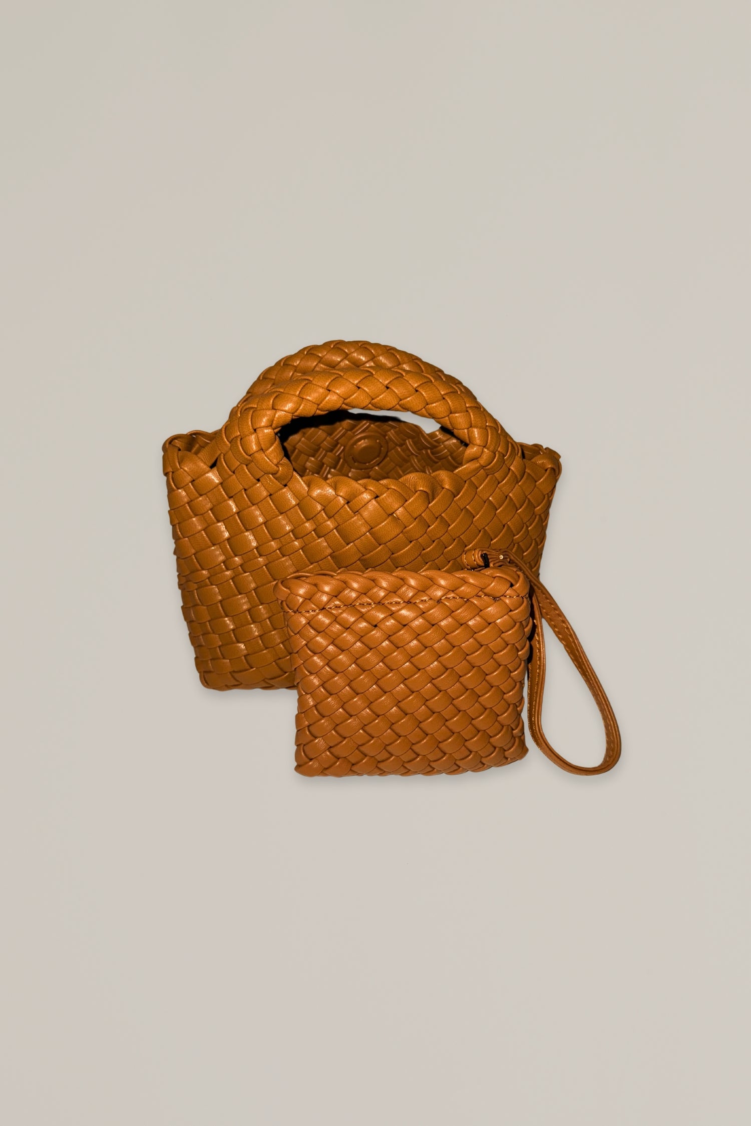 cognac mini woven bag