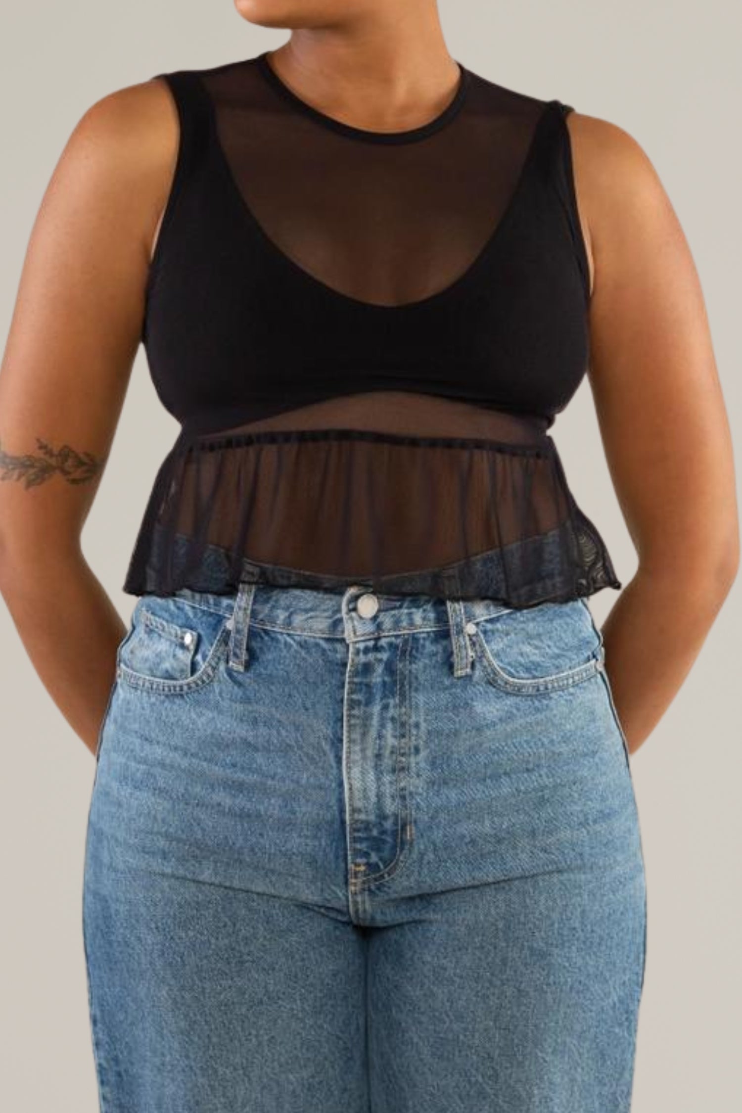 sleeveless mesh peplum tank top