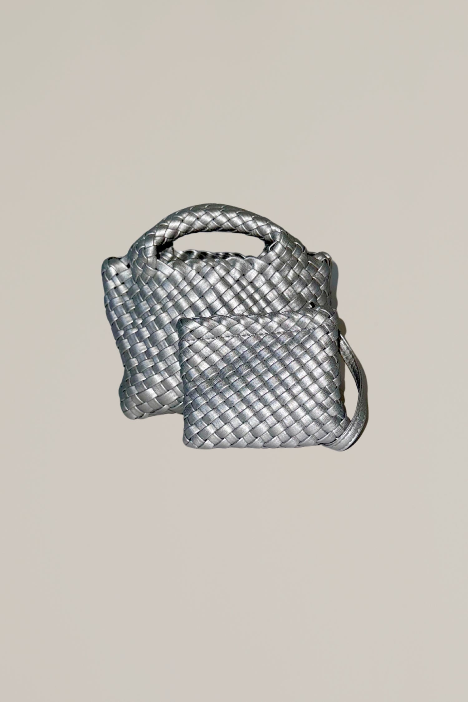silver woven mini bag