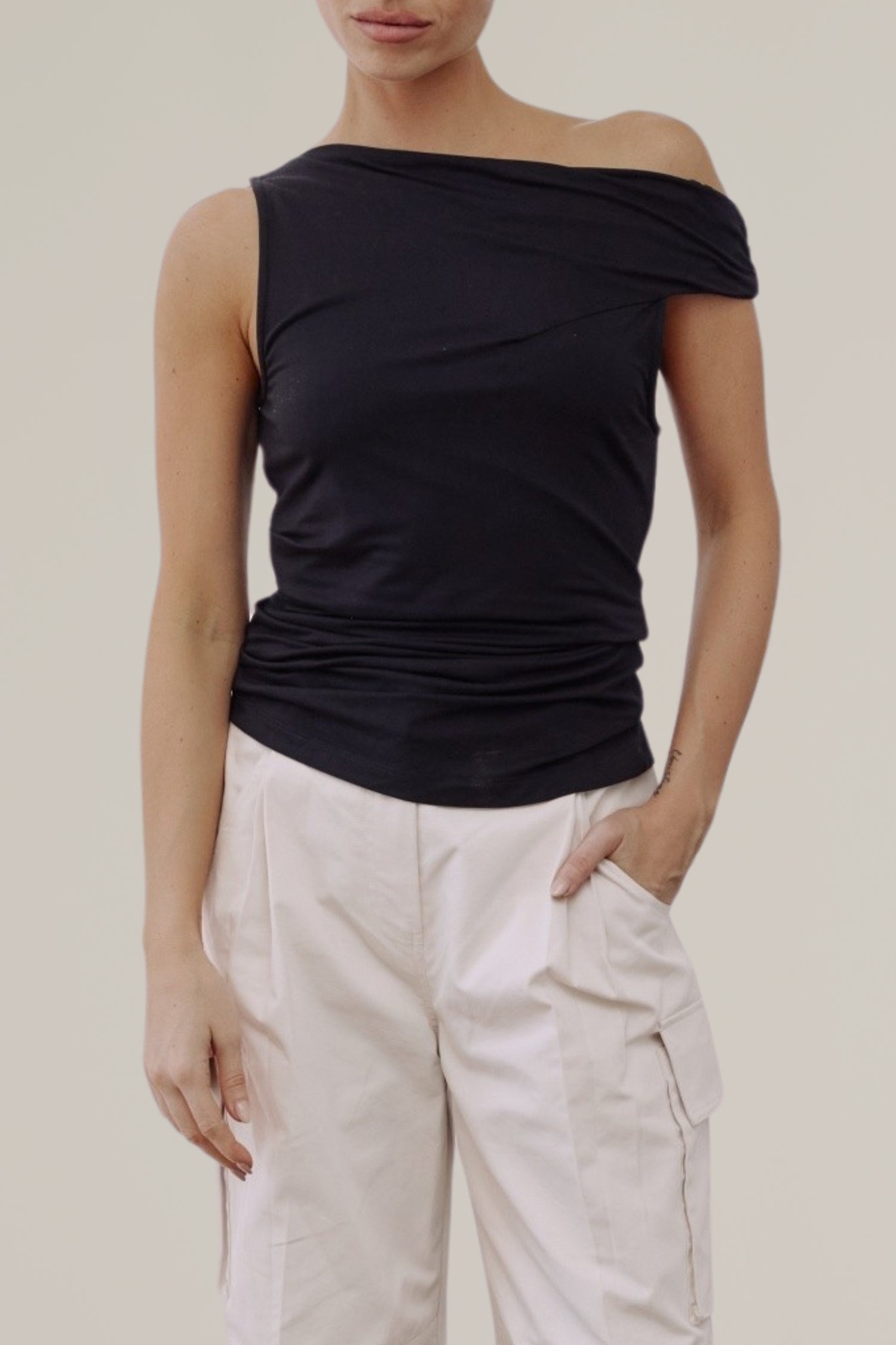 asymmetrical twist shoulder top