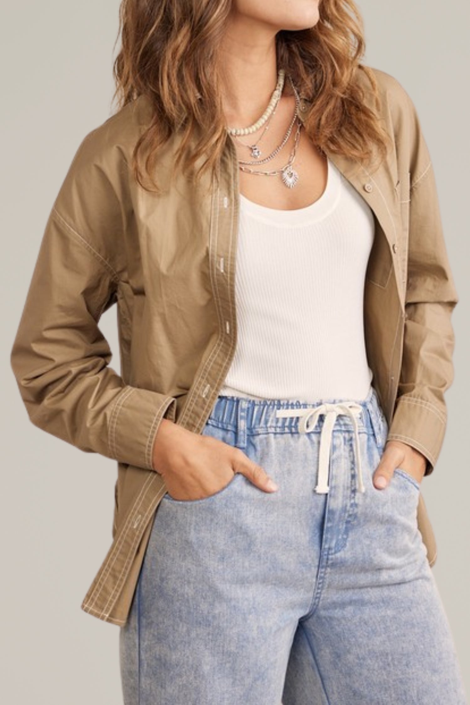 contrast stitch button down shirt