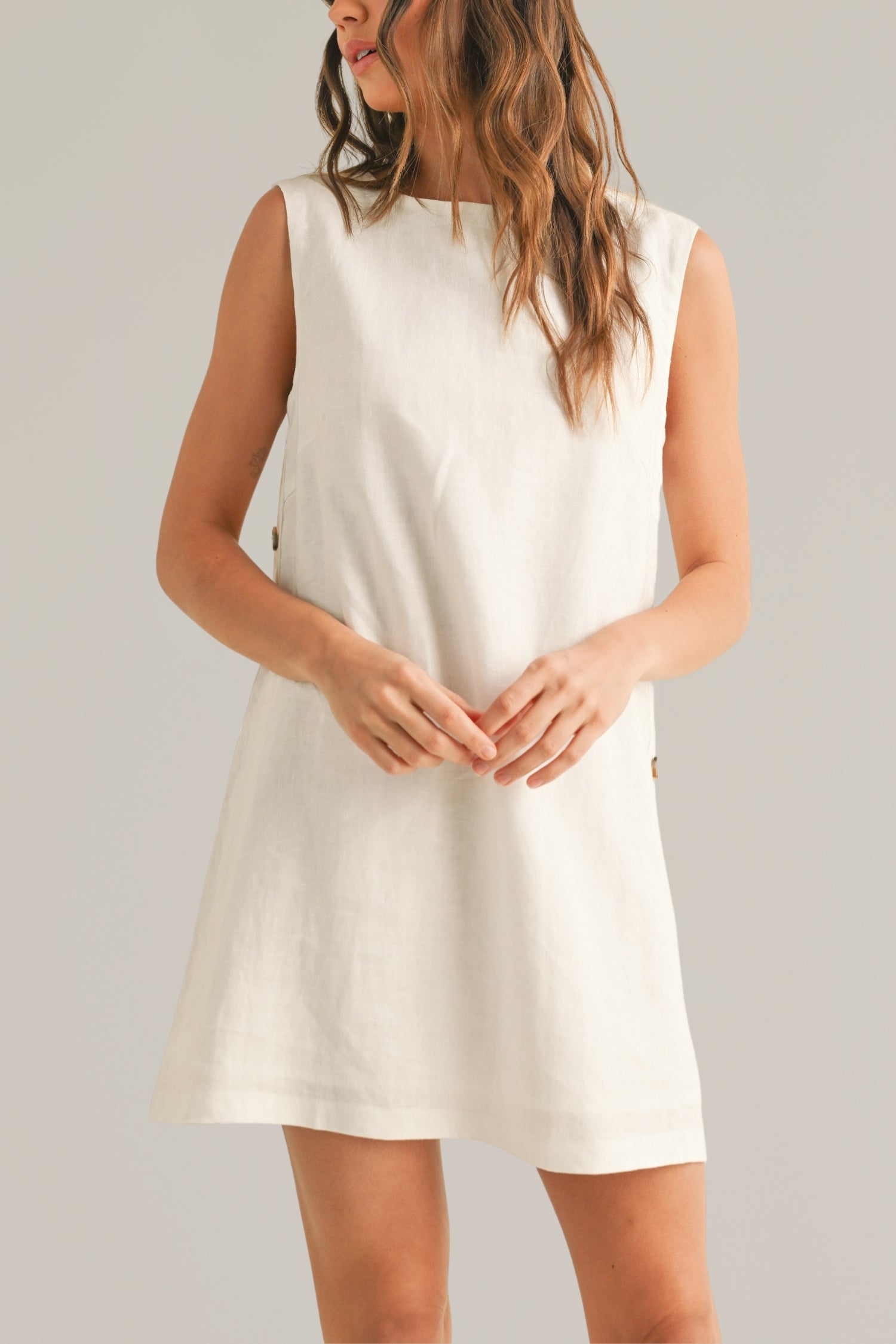 linen side button dress