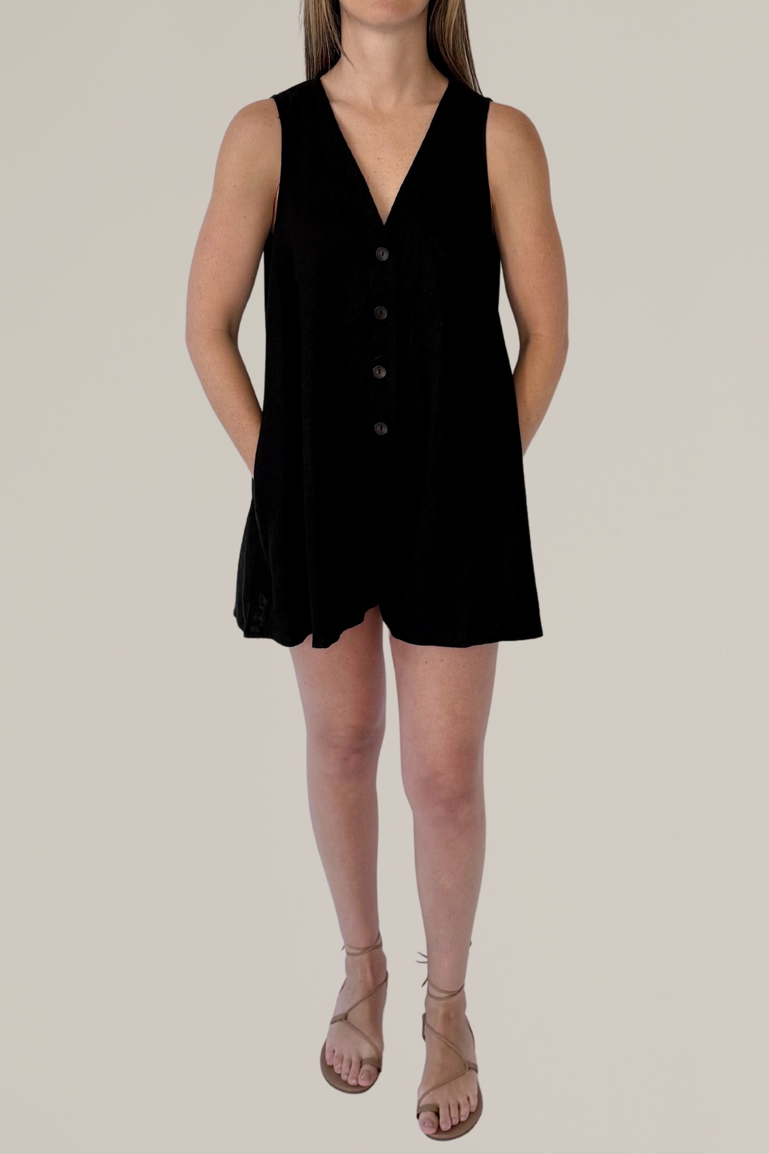 linen blend button down romper