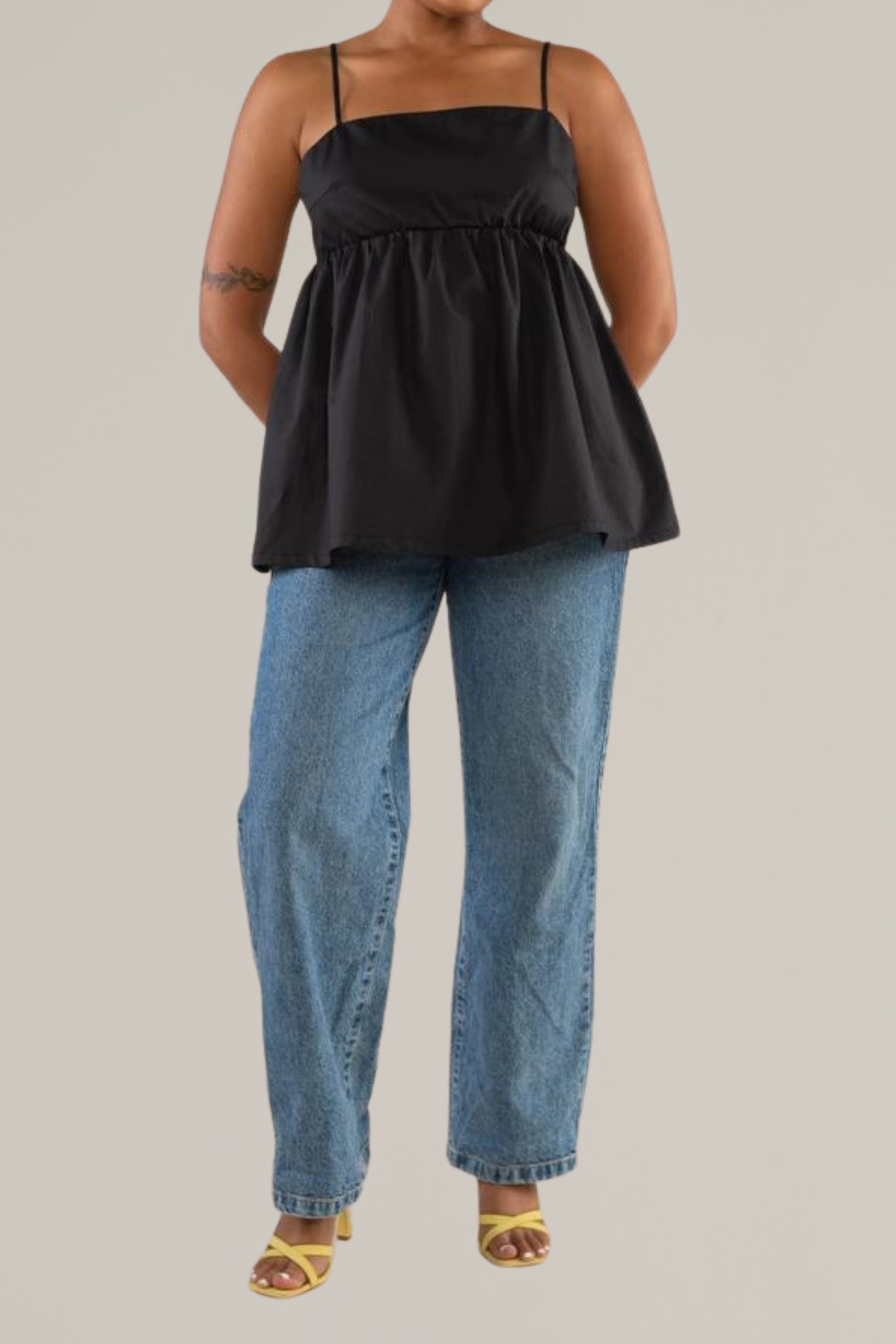cotton poplin babydoll tank top