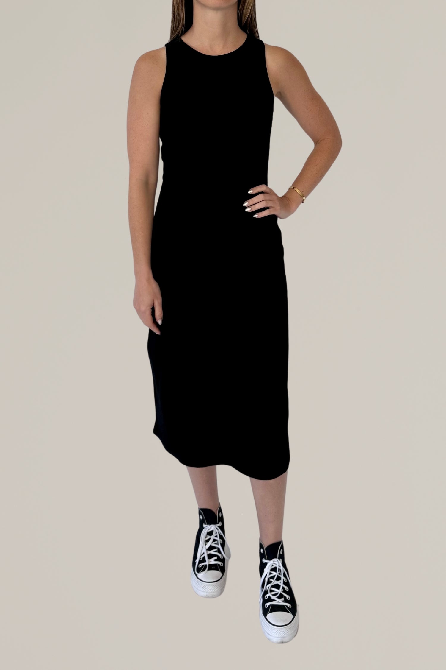 sleeveless cotton blend dress