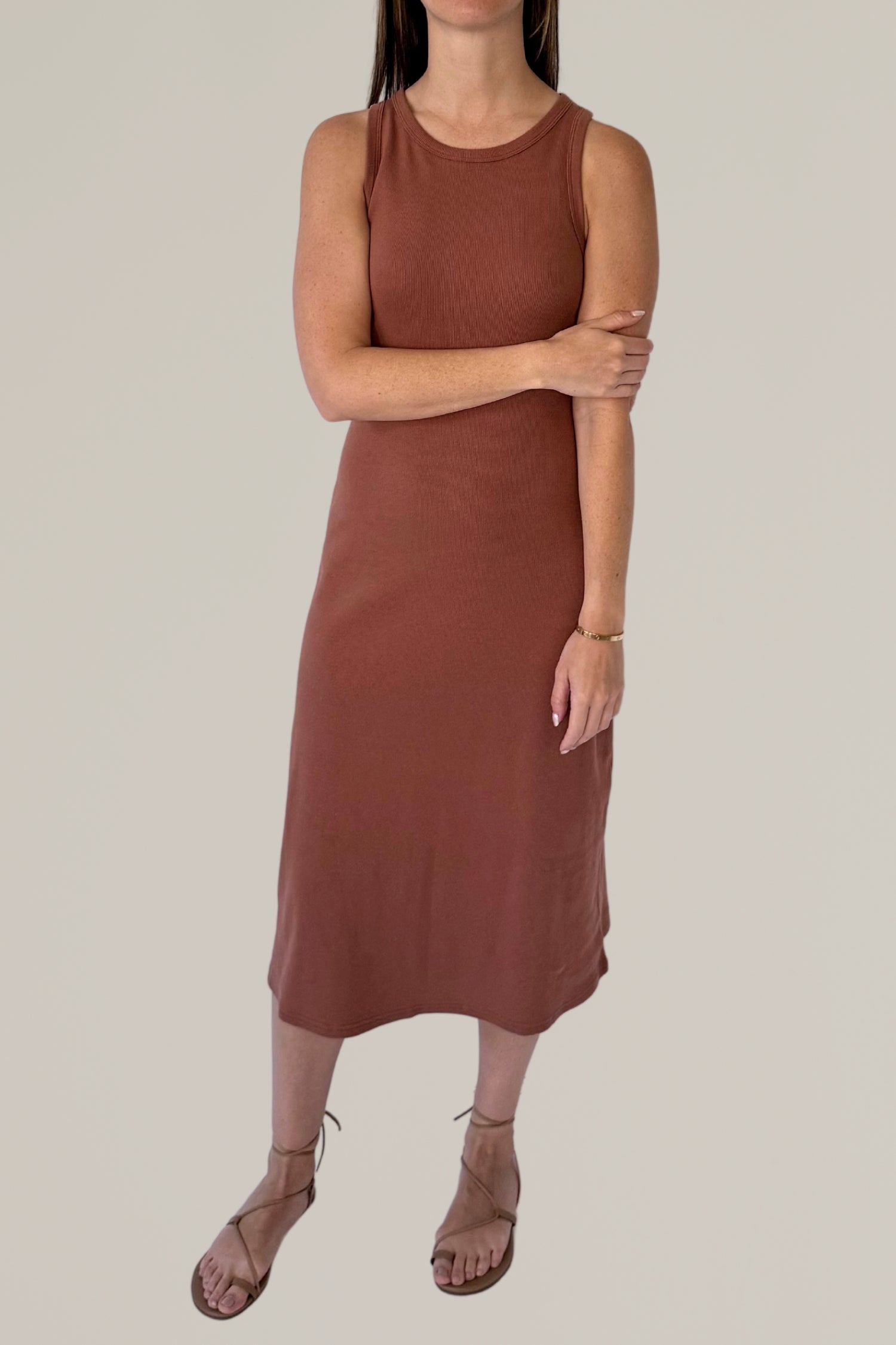 sleeveless cotton blend dress